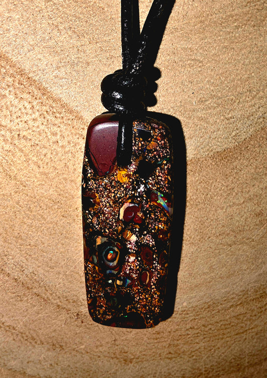 Boulder opal necklace on a leather cord