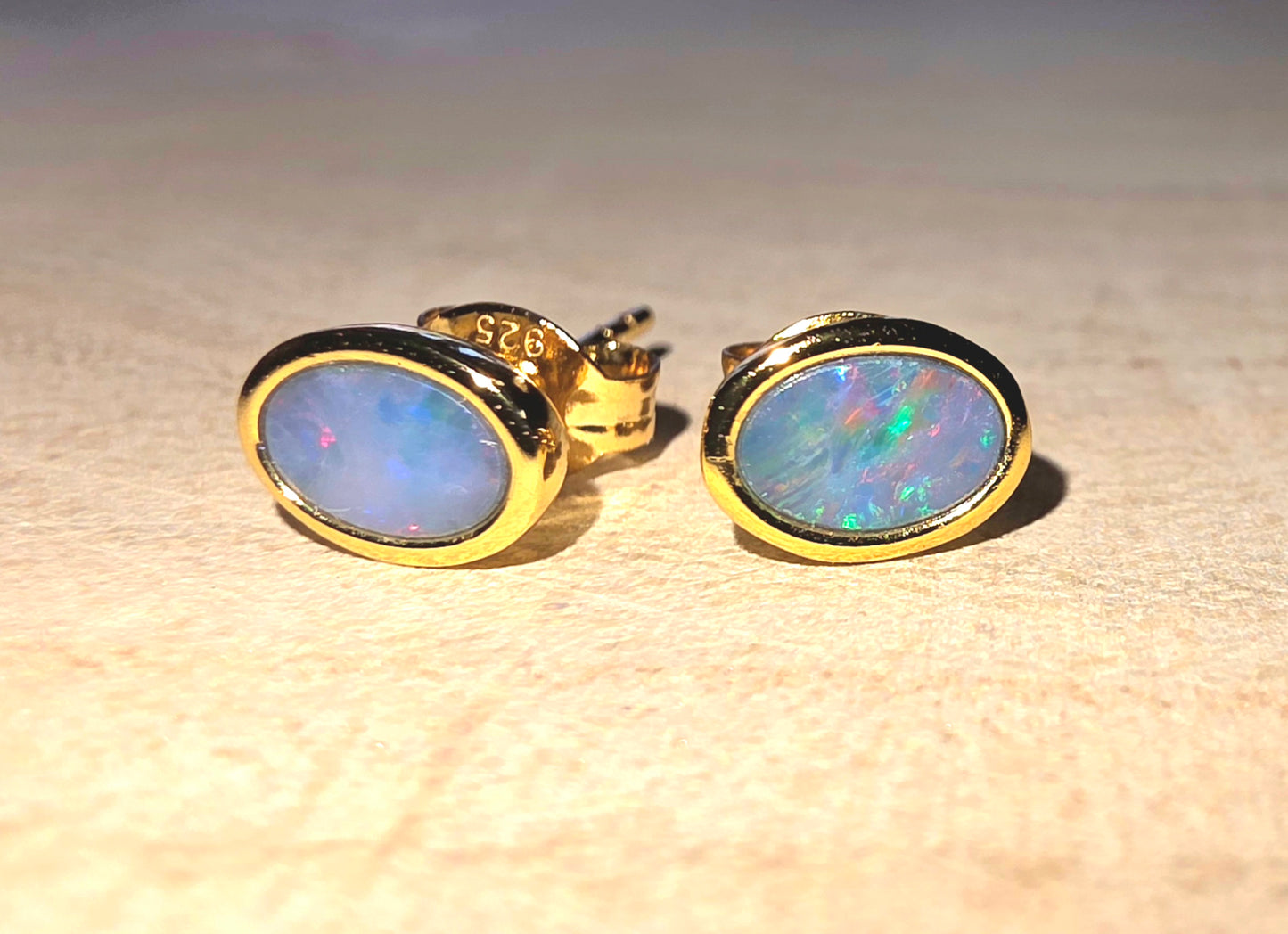 Boulder Opal Doublet Earrings – Red & Blue Flash