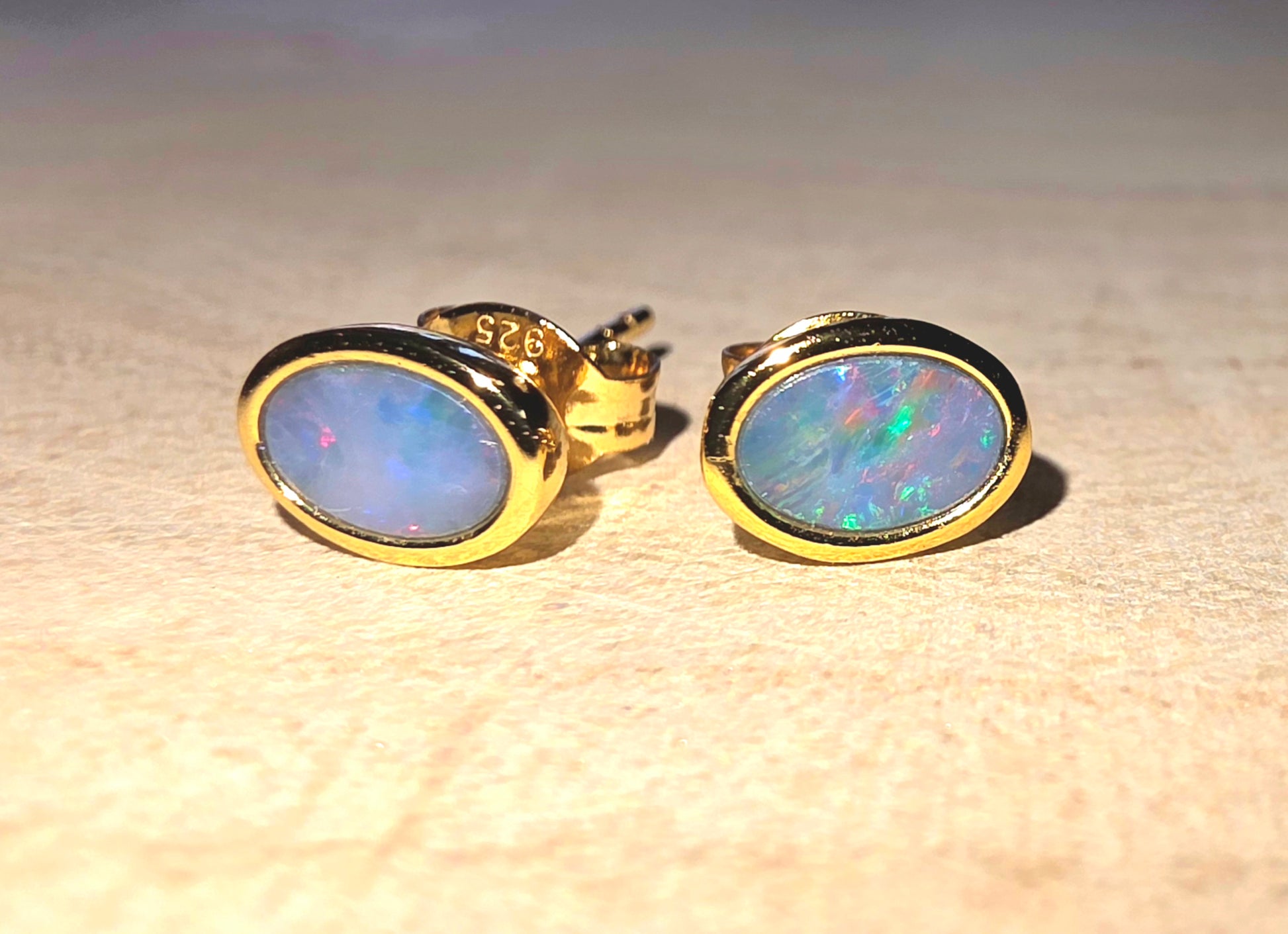 Boulder Opal Doublet Earrings – Red & Blue Flash