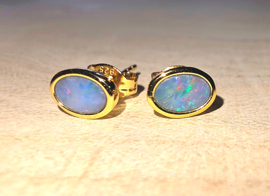 Boulder Opal Doublet Earrings – Red & Blue Flash