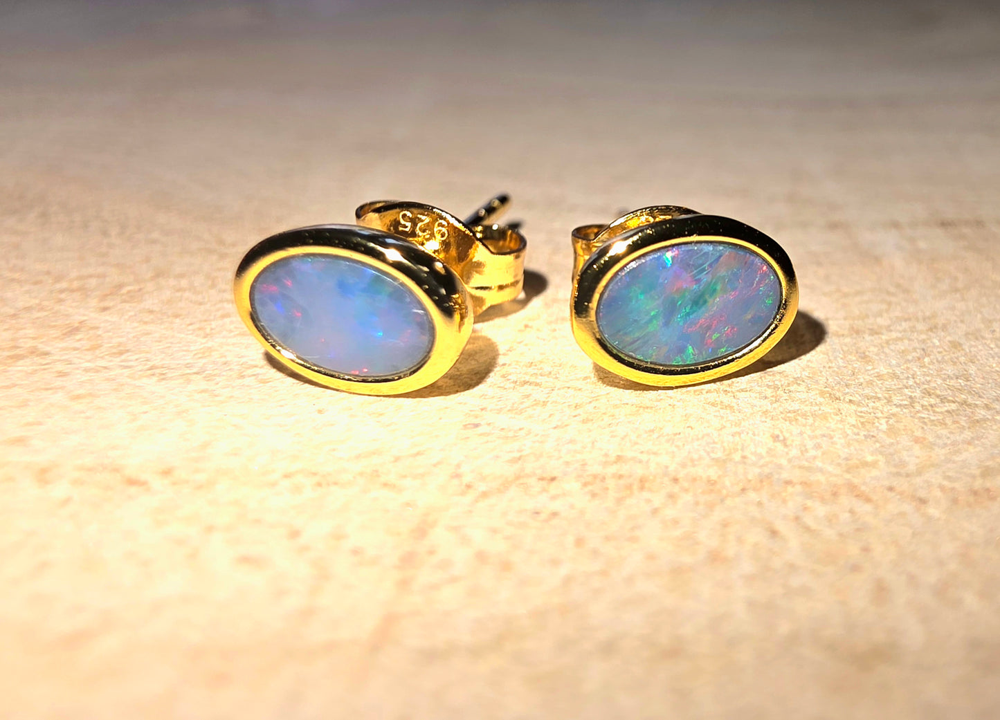 Opal Doublet Earrings – Red & Blue Flash