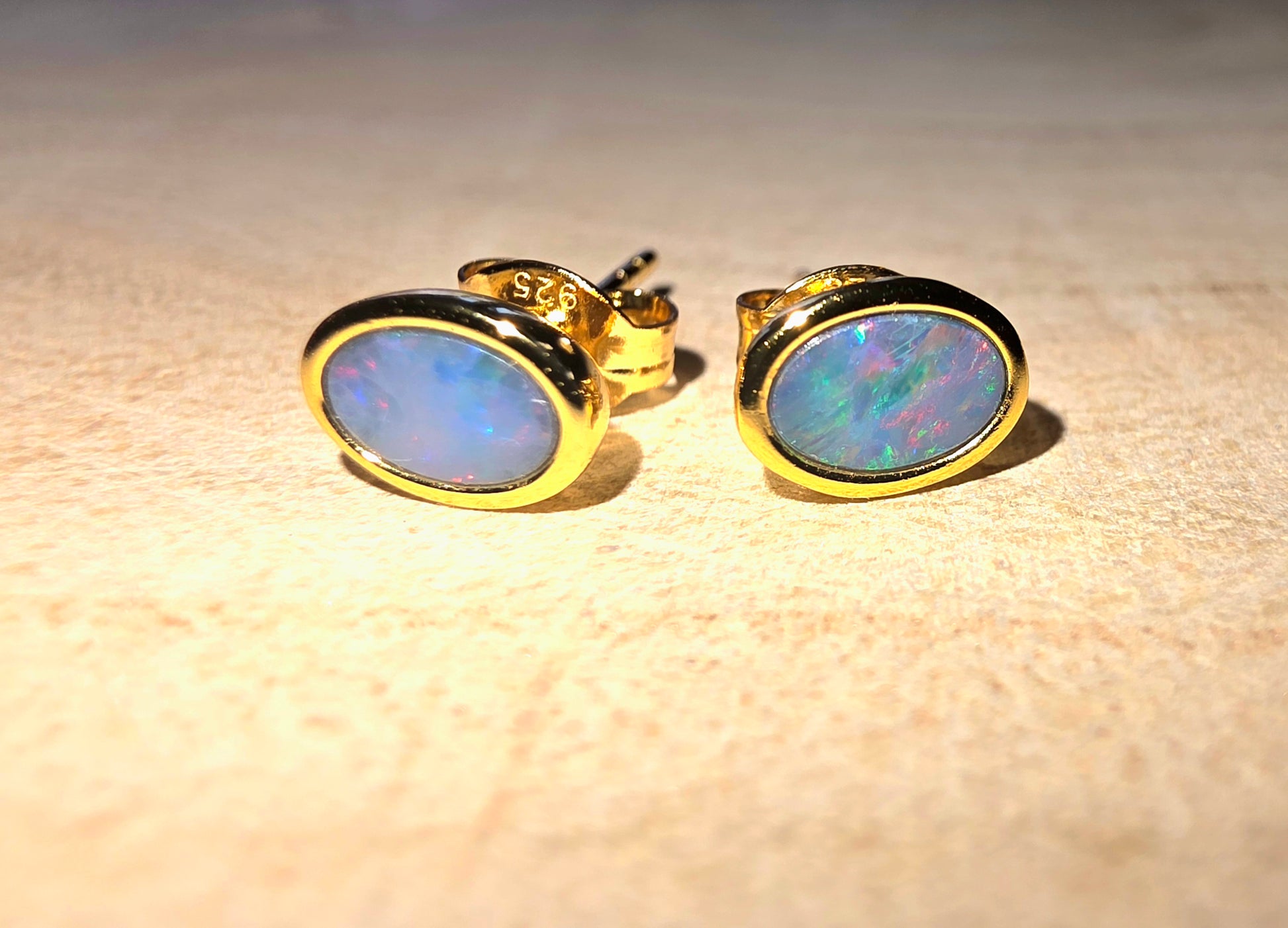 Opal Doublet Earrings – Red & Blue Flash