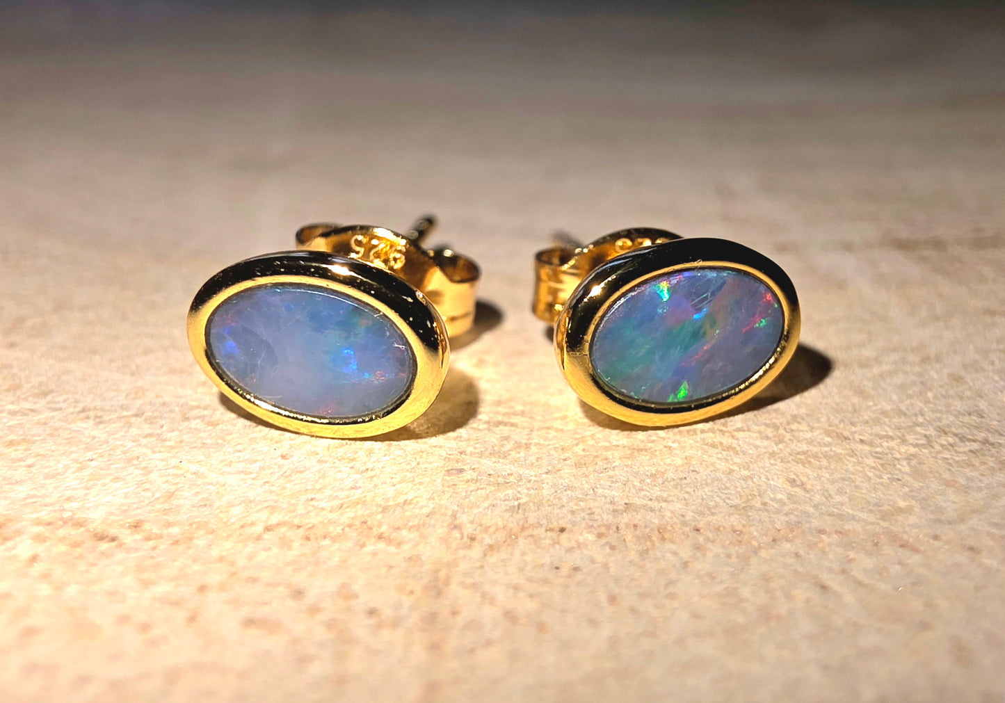 Boulder Opal Doublet Earrings – Red & Blue Flash