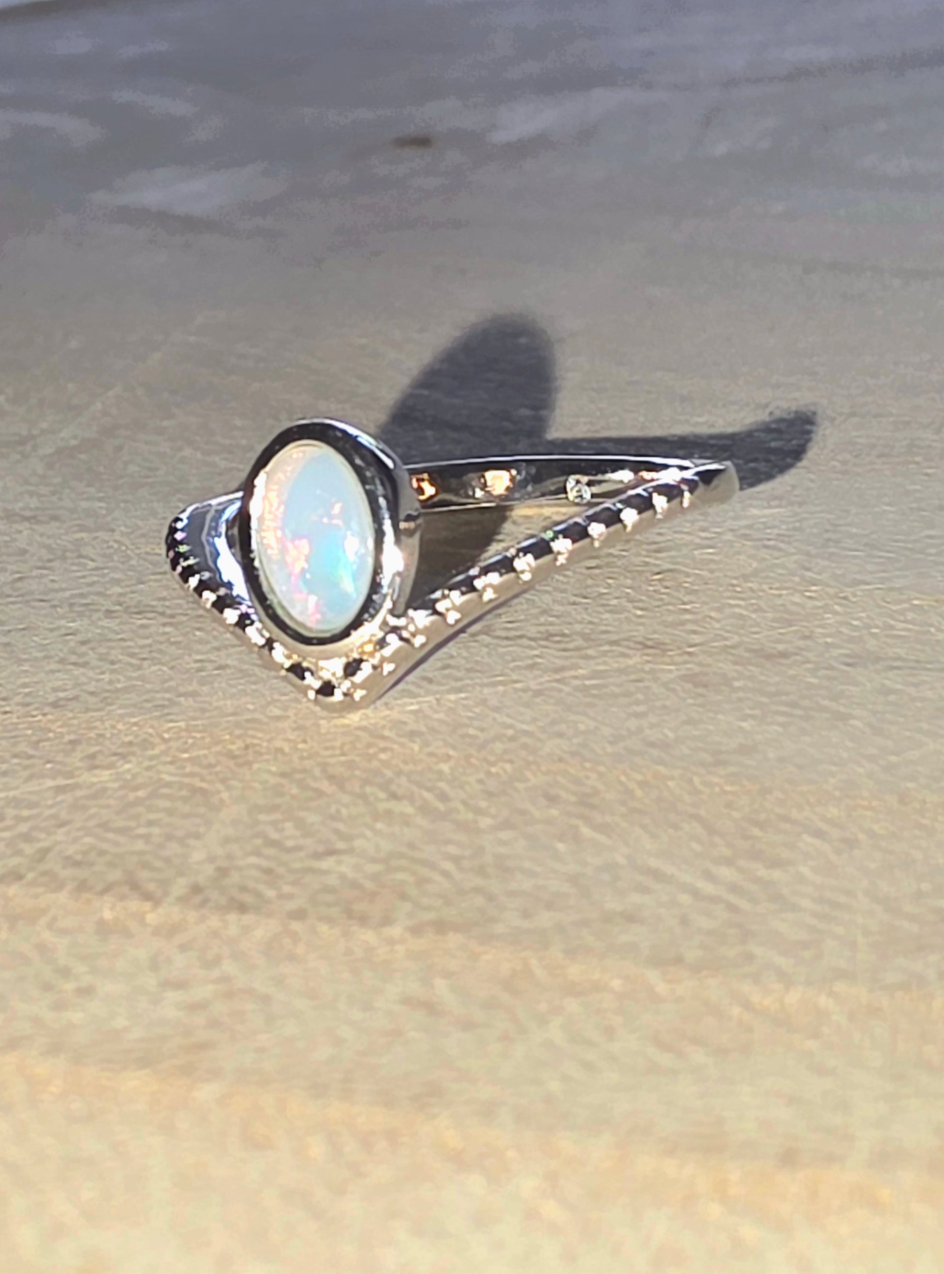 Crystal Opal Ring - Red Orange Green, Broad Flash 925 Silver