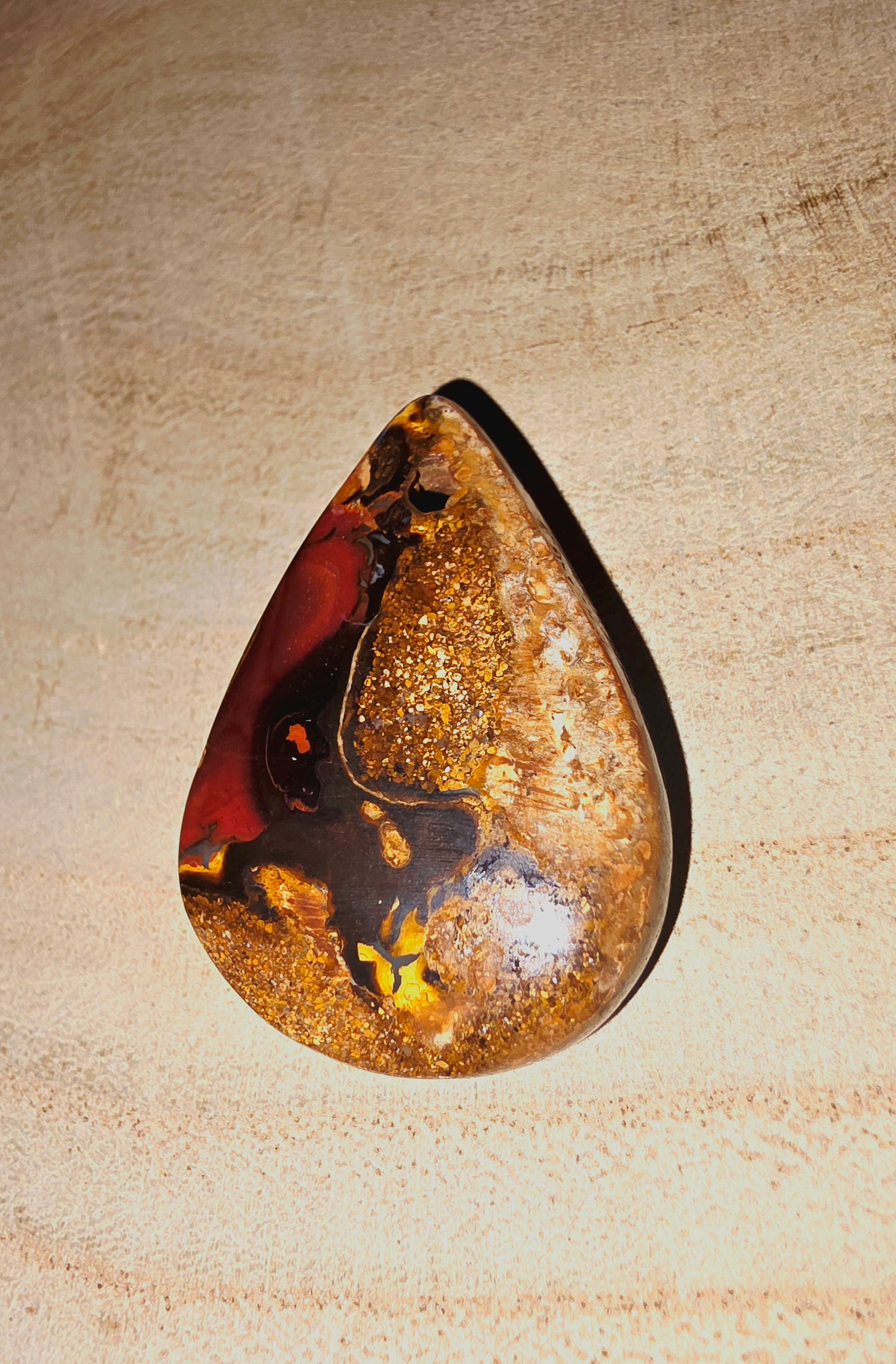 Yowah Boulder Opal Pendant – White, Green & Purple Flash (Teardrop, Drilled)