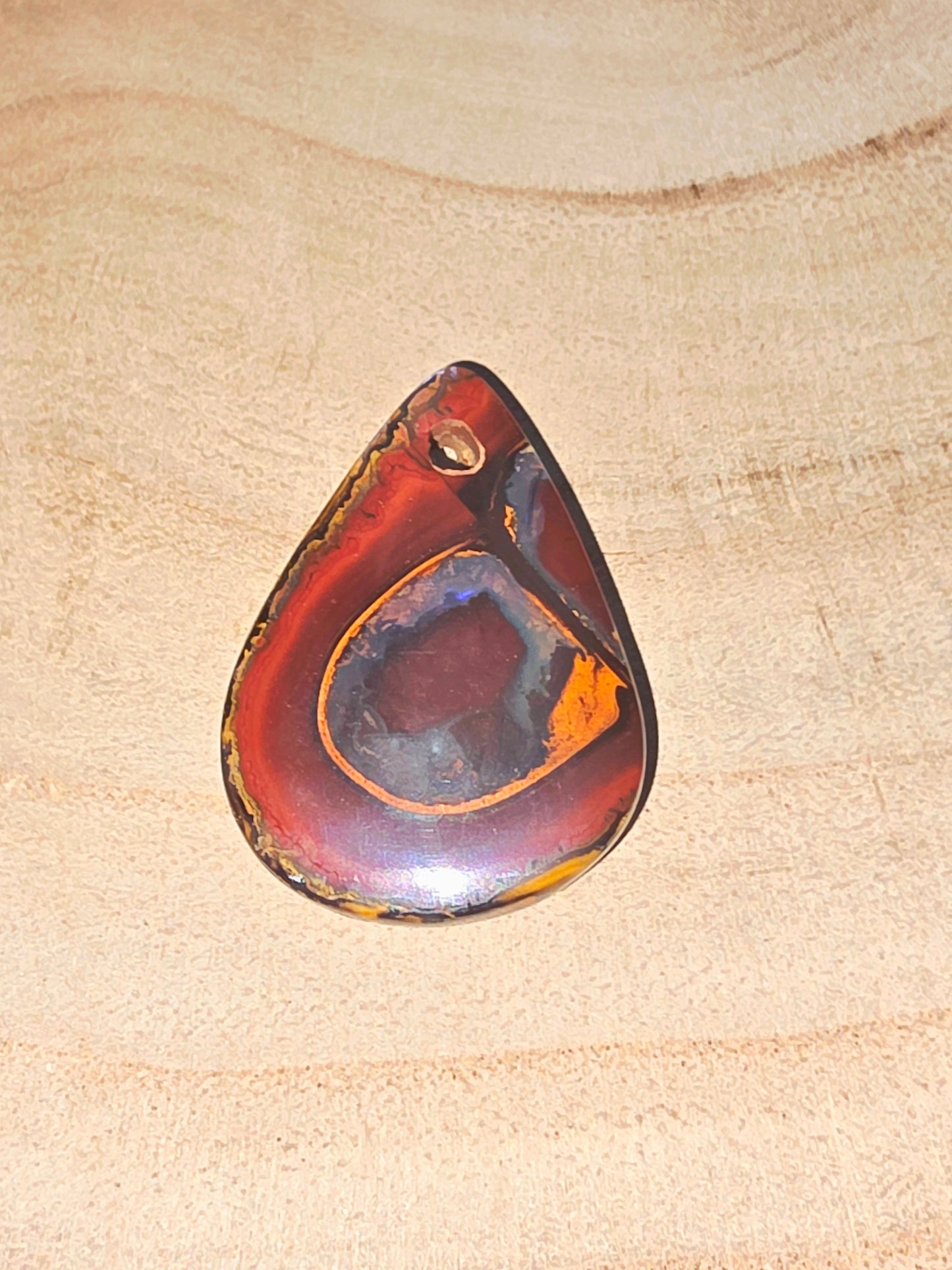 Yowah Boulder Opal Pendant – White, Green & Purple Flash (Teardrop, Drilled)