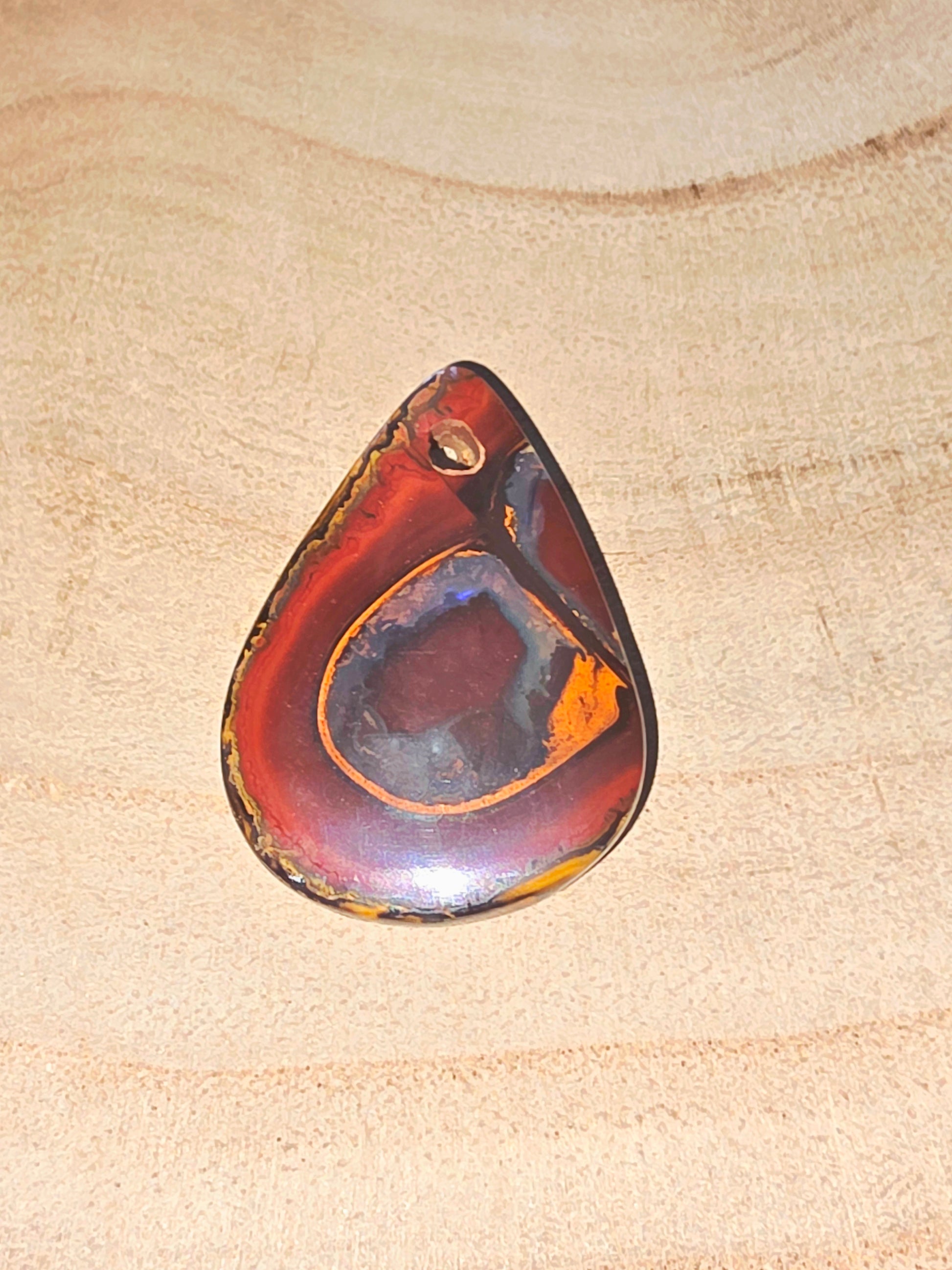 Yowah Boulder Opal Pendant – White, Green & Purple Flash (Teardrop, Drilled)