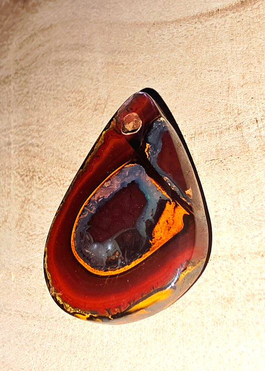 Yowah Boulder Opal Pendant – White, Green & Purple Flash (Teardrop, Drilled)