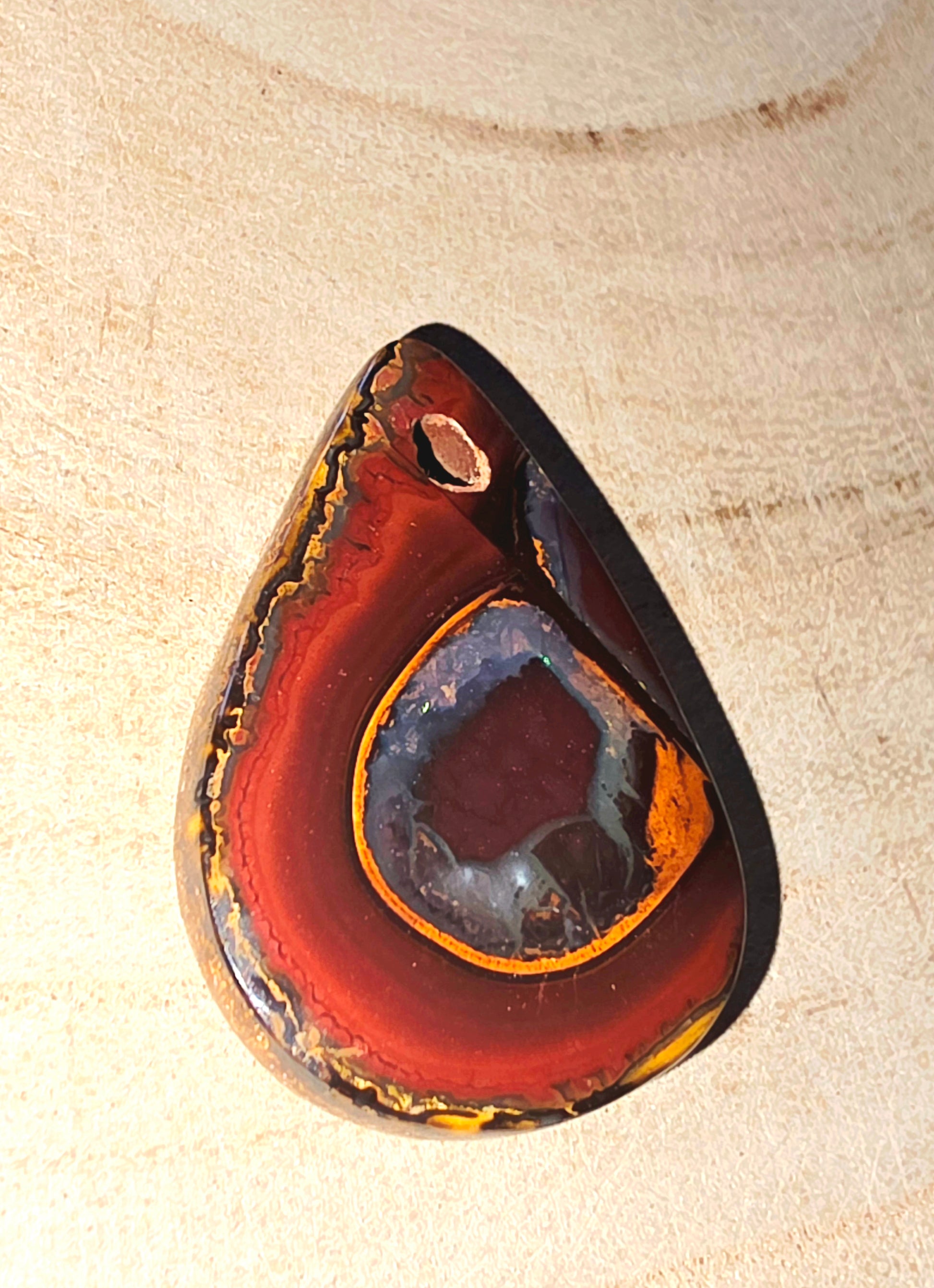 Yowah Boulder Opal Pendant – White, Green & Purple Flash (Teardrop, Drilled)