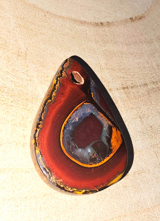 Yowah Boulder Opal Pendant – White, Green & Purple Flash (Teardrop, Drilled)