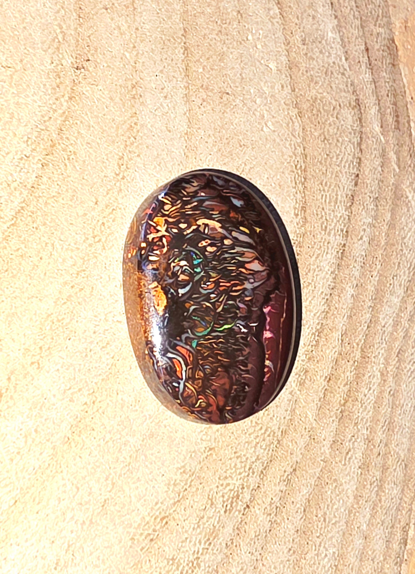 Oval Boulder Opal Cabochon – Blue & Green Pinfire