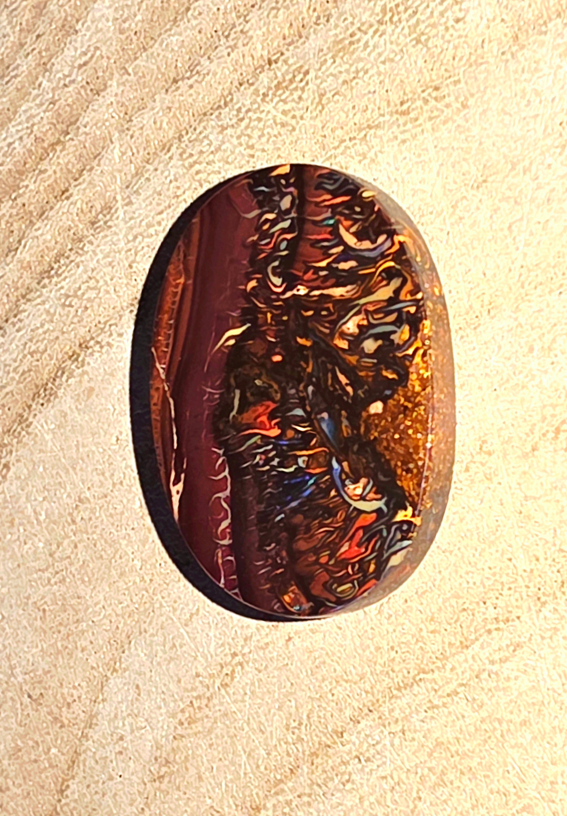 Oval Boulder Opal Cabochon – Blue & Green Pinfire