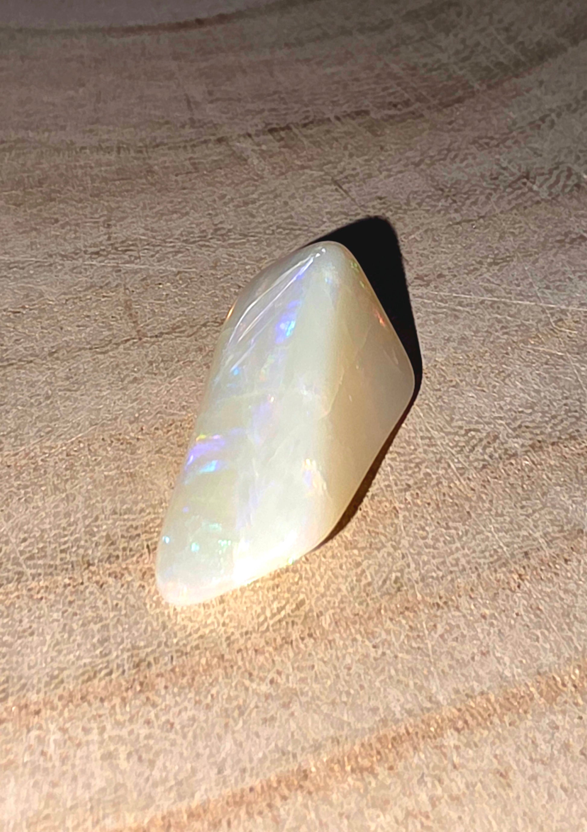 Large White Opal Nugget – Rolling Flash on Five Sides