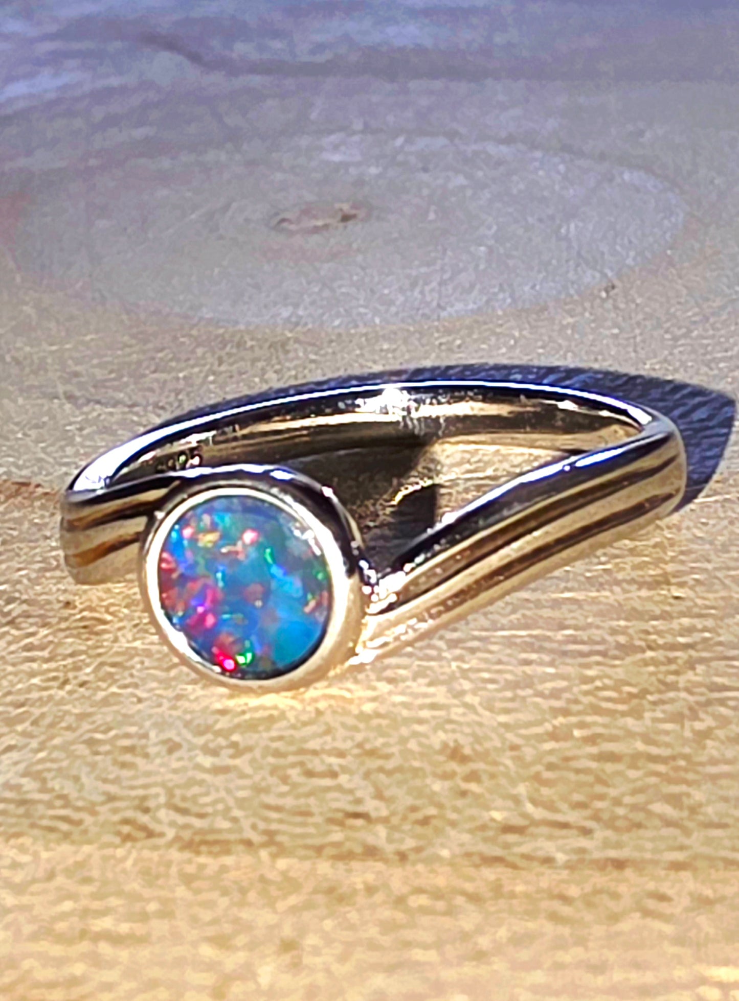 Boulder Opal Waves Ring - Multi‑Colour Broad Flash 925 Silver
