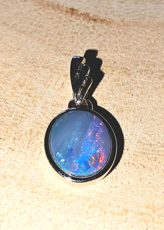 Boulder Opal Pendant - Blue Red Green Rolling Flash 925 Silver