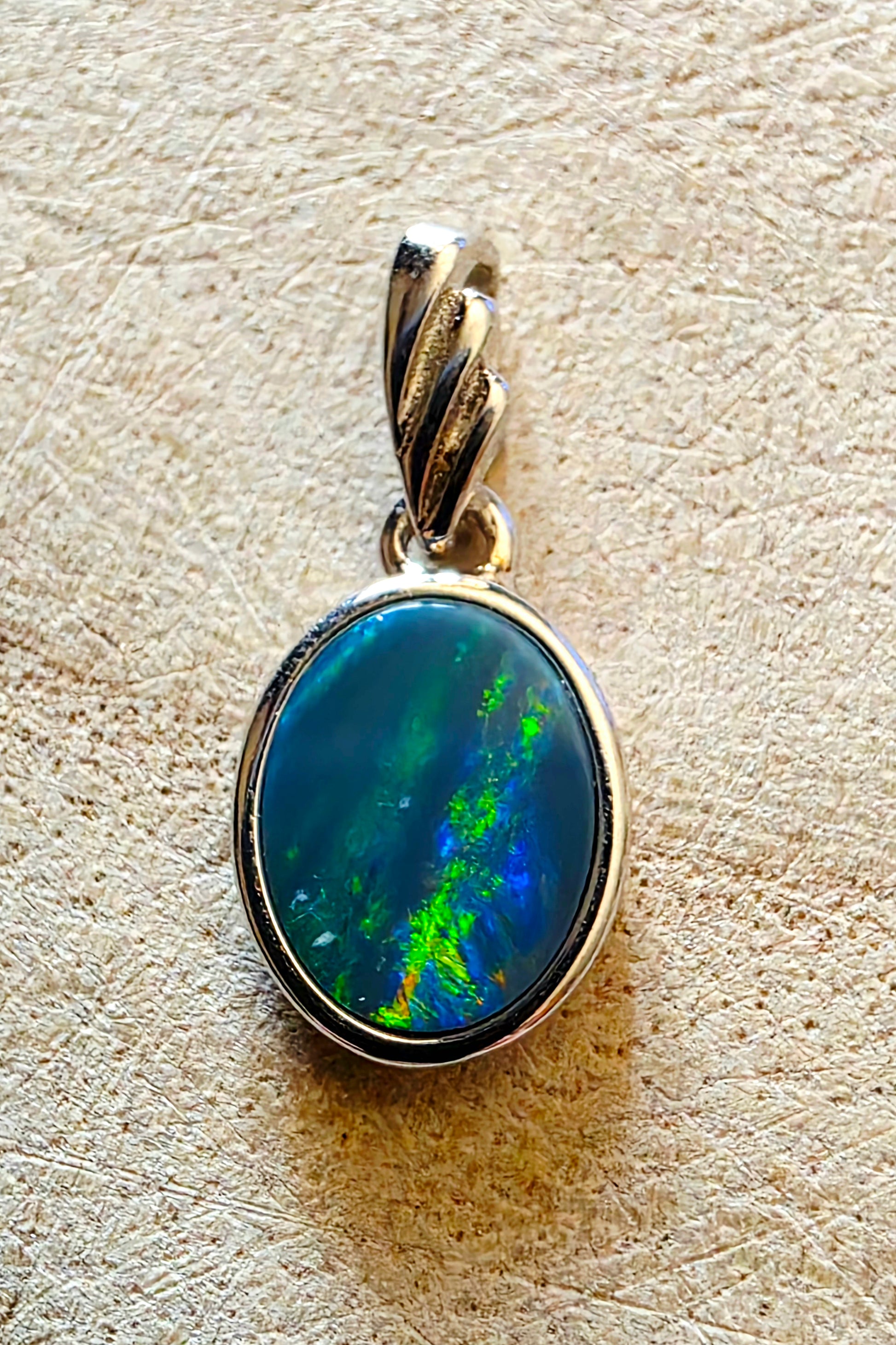Boulder Opal Pendant - Blue Red Green Rolling Flash 925 Silver