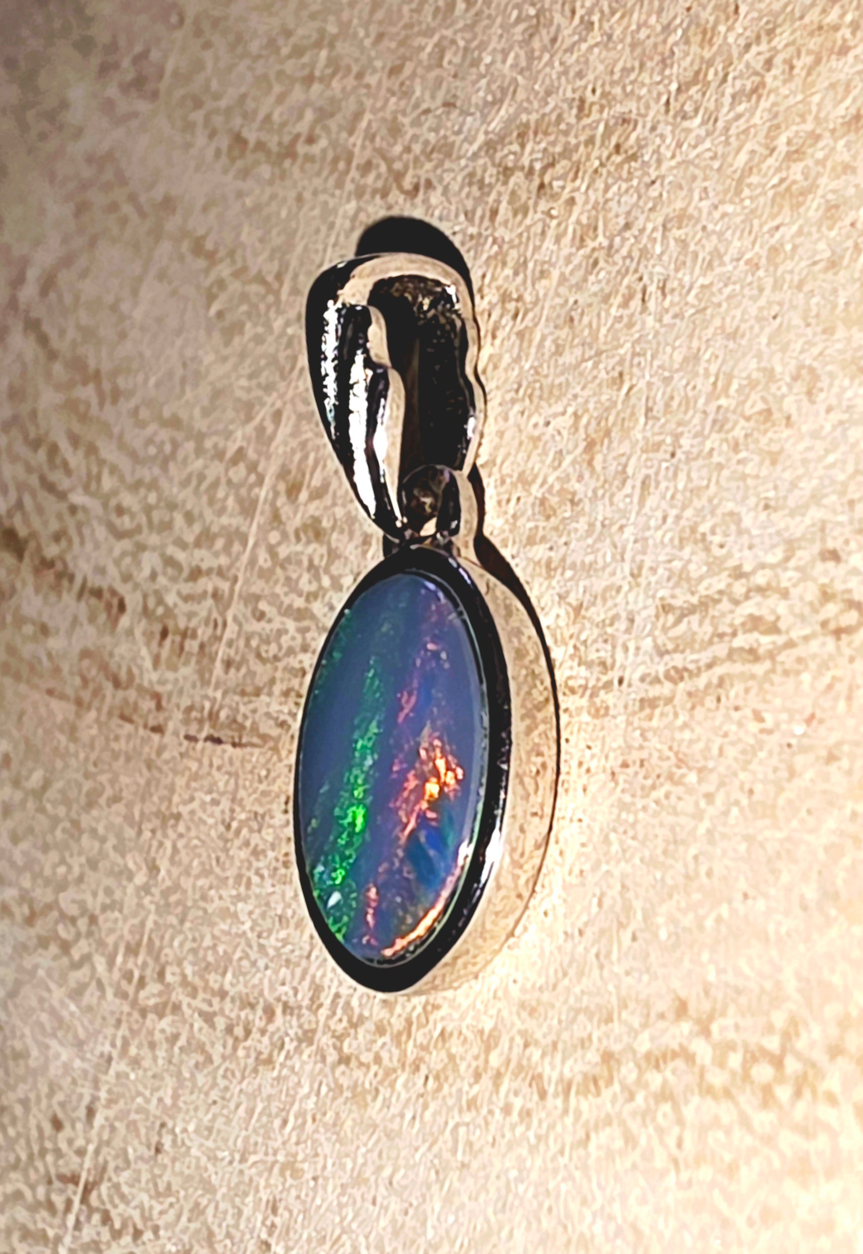 Boulder Opal Pendant - Blue Red Green Rolling Flash Silver