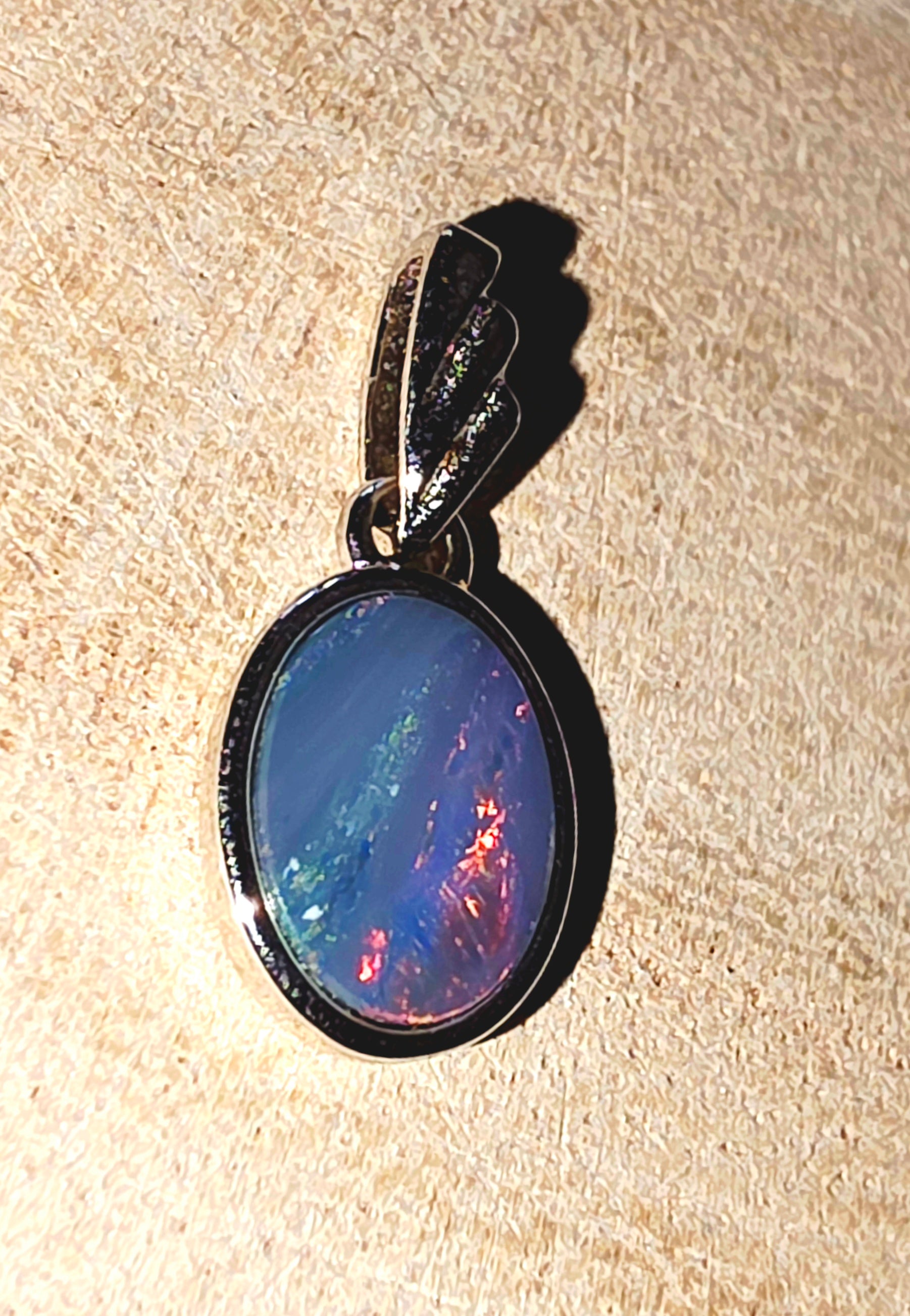 Boulder Opal Pendant - Blue Red Green Rolling Flash 925 Silver