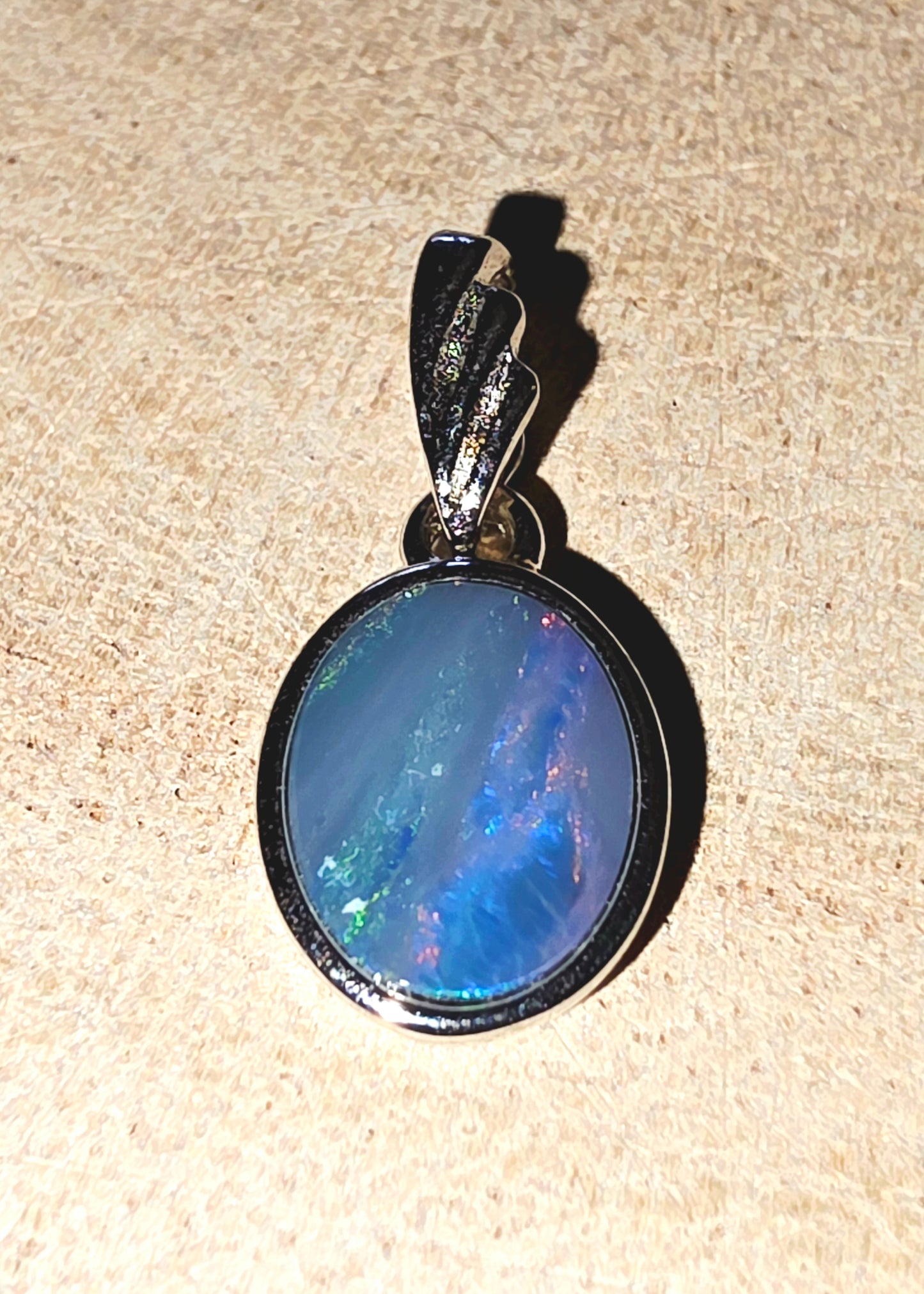 Boulder Opal Pendant - Blue Red Green Rolling Flash 925 Silver