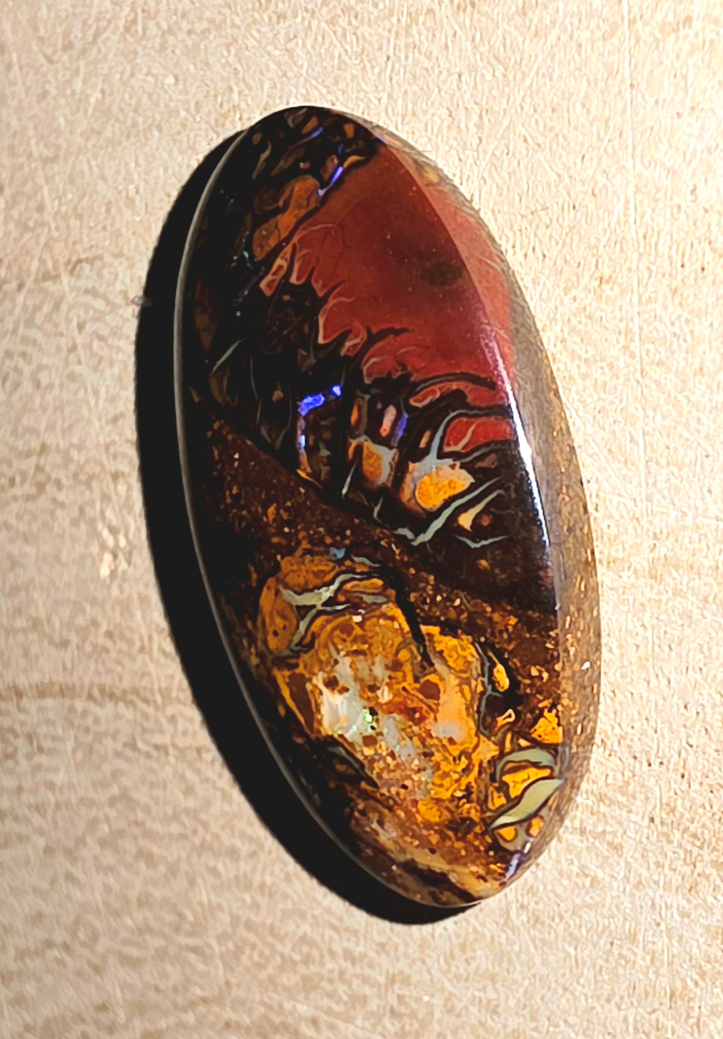 Solid Boulder Opal Cabochon – Blue Streaks & Broad Flash