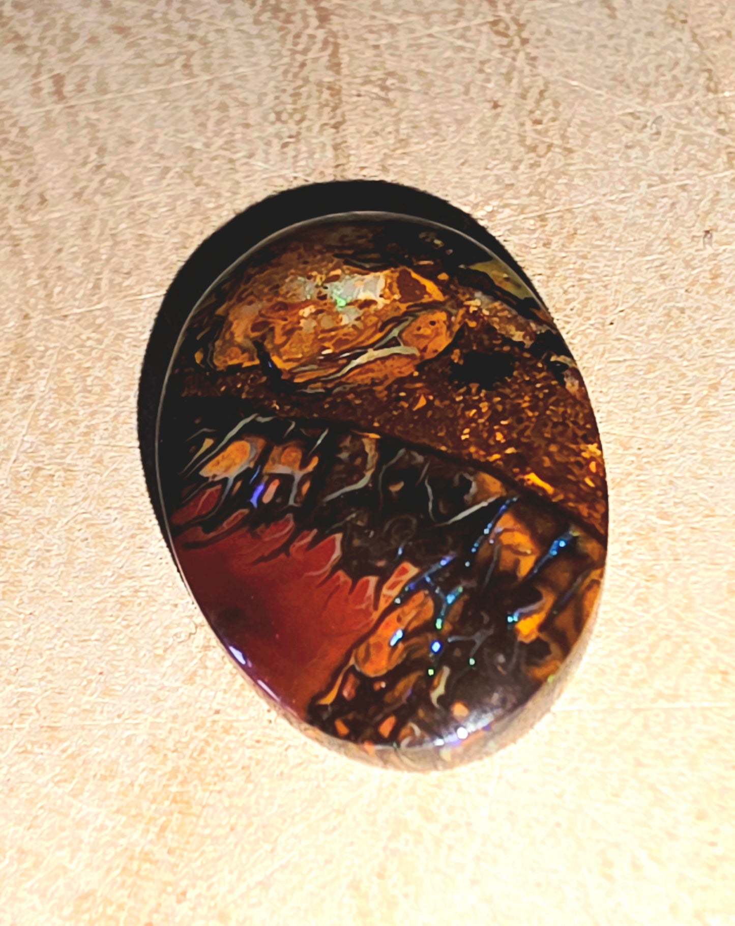 Solid Boulder Opal Cabochon – Blue Streaks 