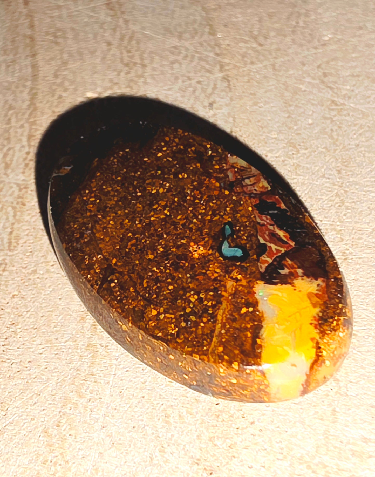 Solid Boulder Opal Cabochon Blue Streaks & Soft Broad Flash
