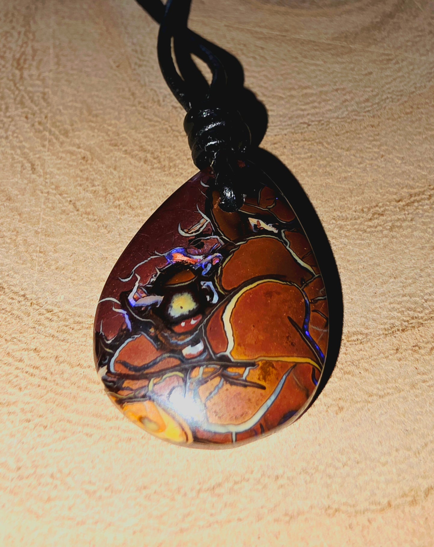 Teardrop Boulder Opal Necklace – Purple Tribal Pattern