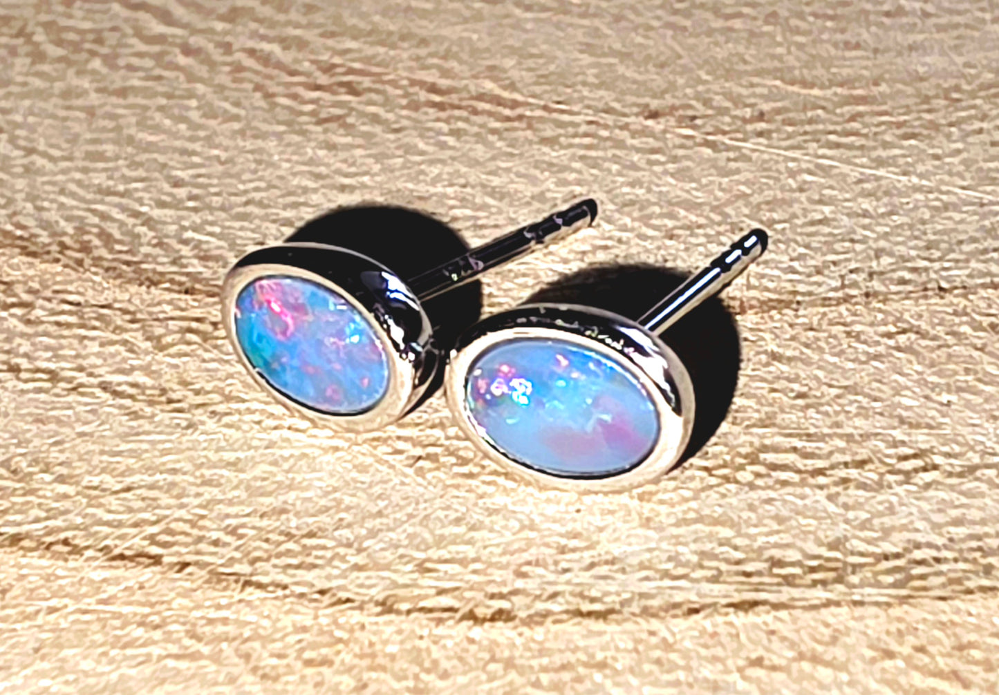 Oval Silver Earrings – Red, Orange, Blue & Green Boulder Opal