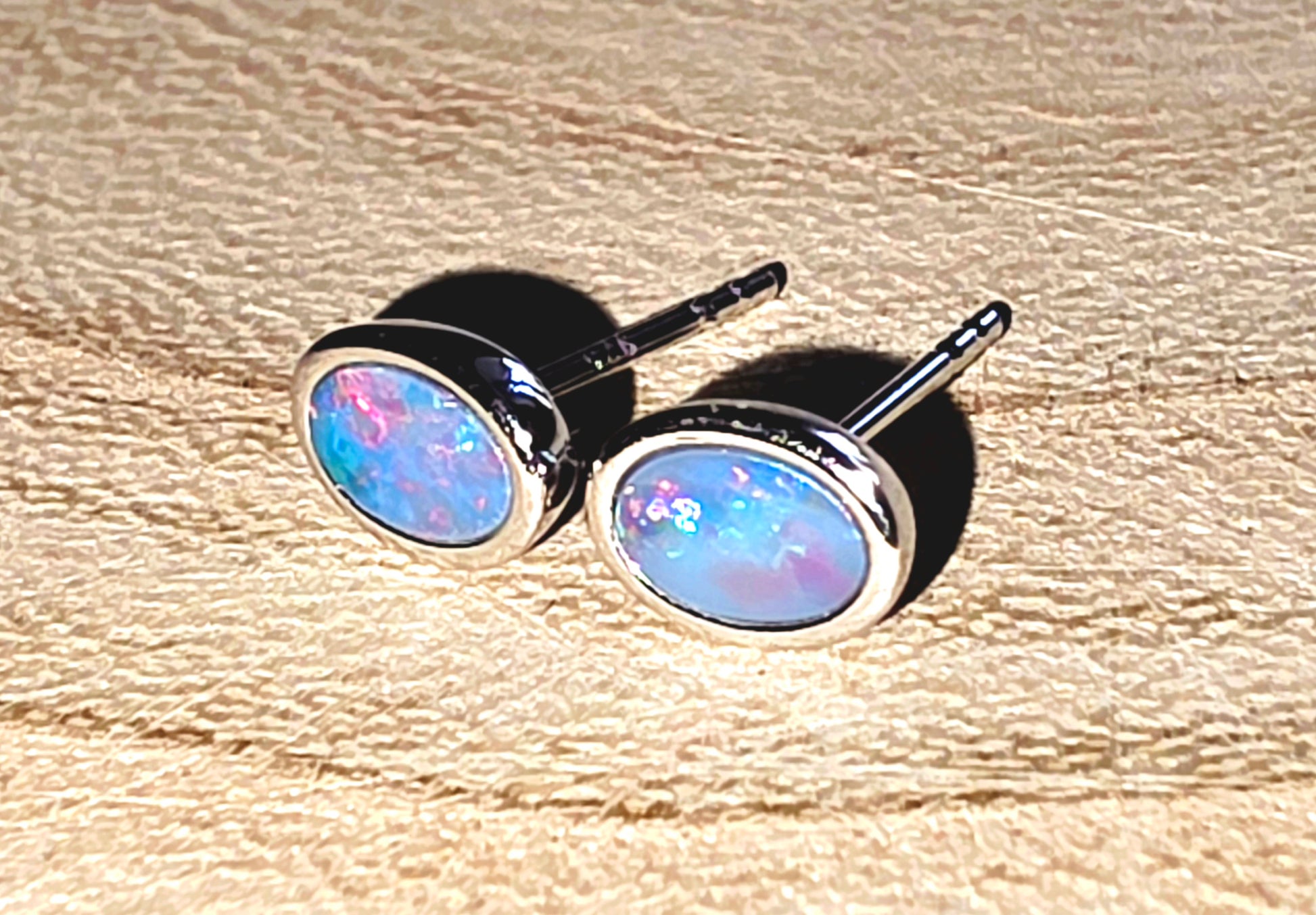 Oval Silver Earrings – Red, Orange, Blue & Green Boulder Opal