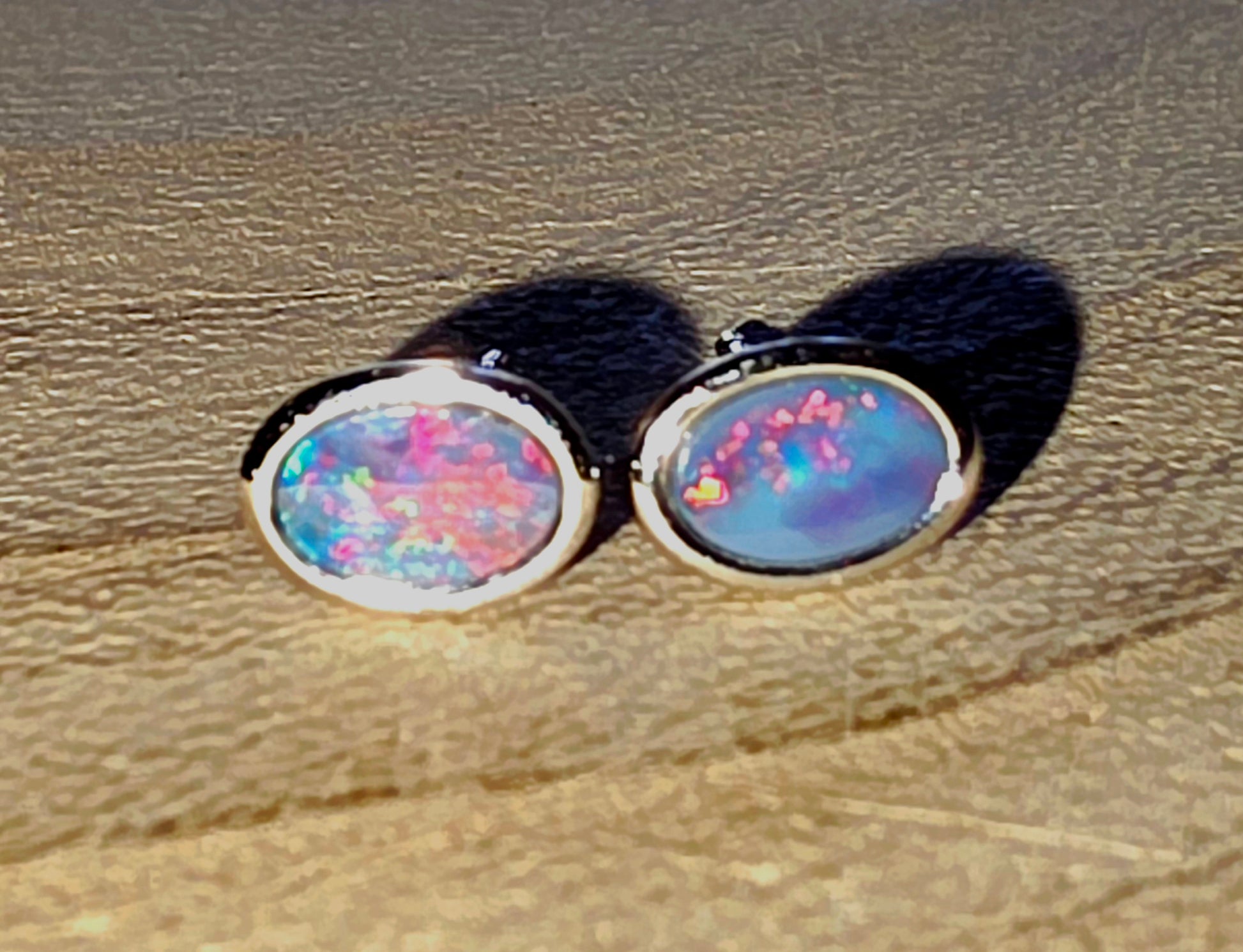 Oval Silver Earrings – Red, Orange, Blue & Green Boulder Opal