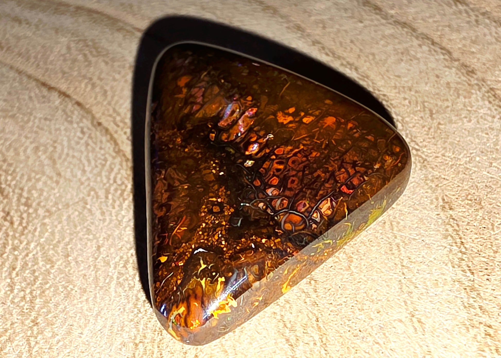 Solid Boulder Opal – Blue, Green & Orange Pinfire (Double‑Sided)