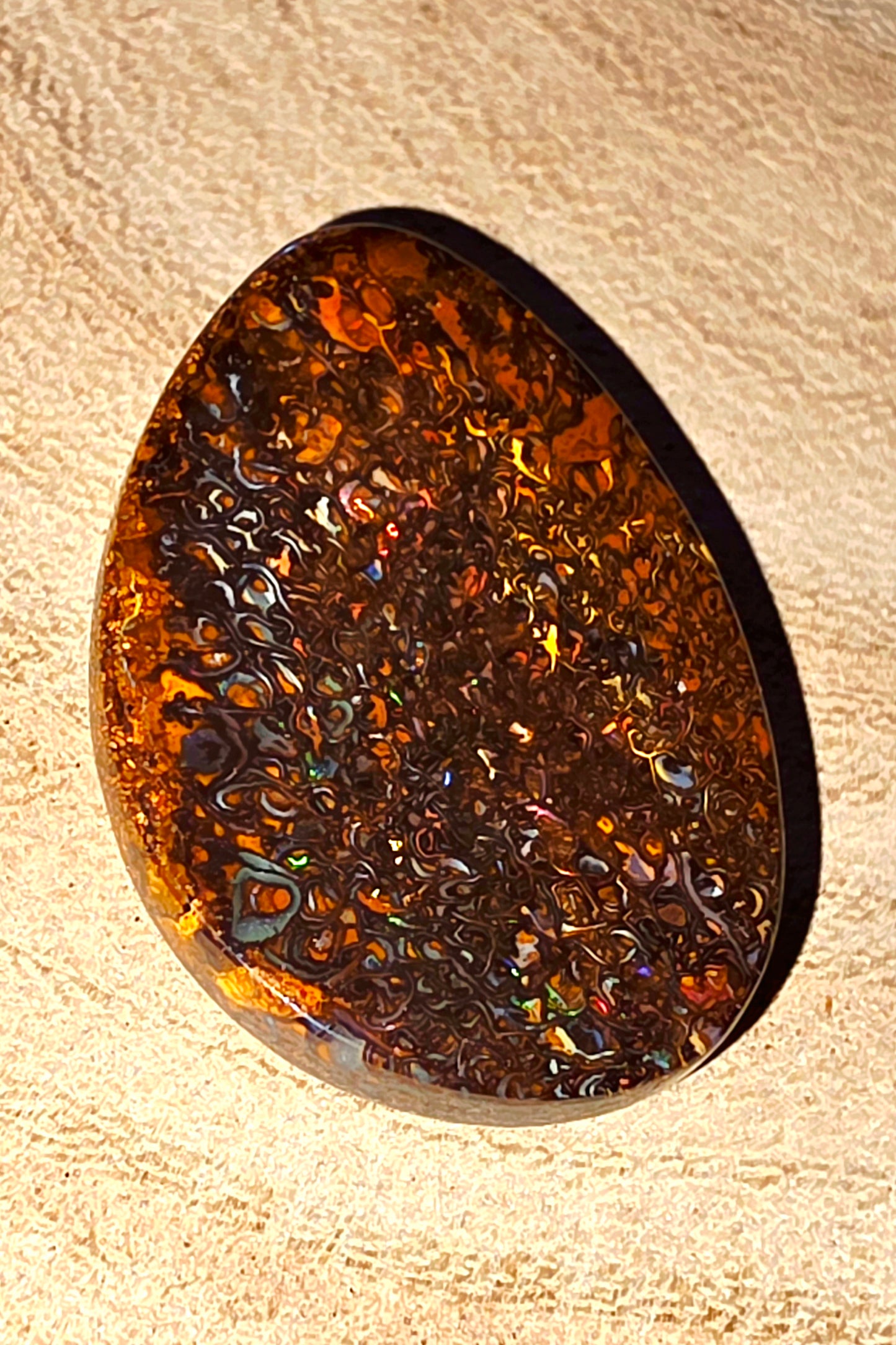 Solid Boulder Opal – Green, Orange & Blue Pinfire