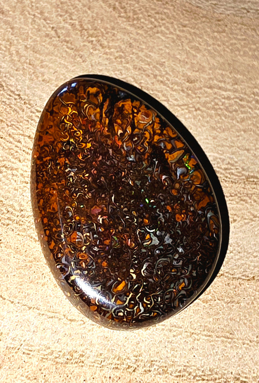 Solid Boulder Opal – Green, Orange & Blue Pinfire (Double‑Sided)