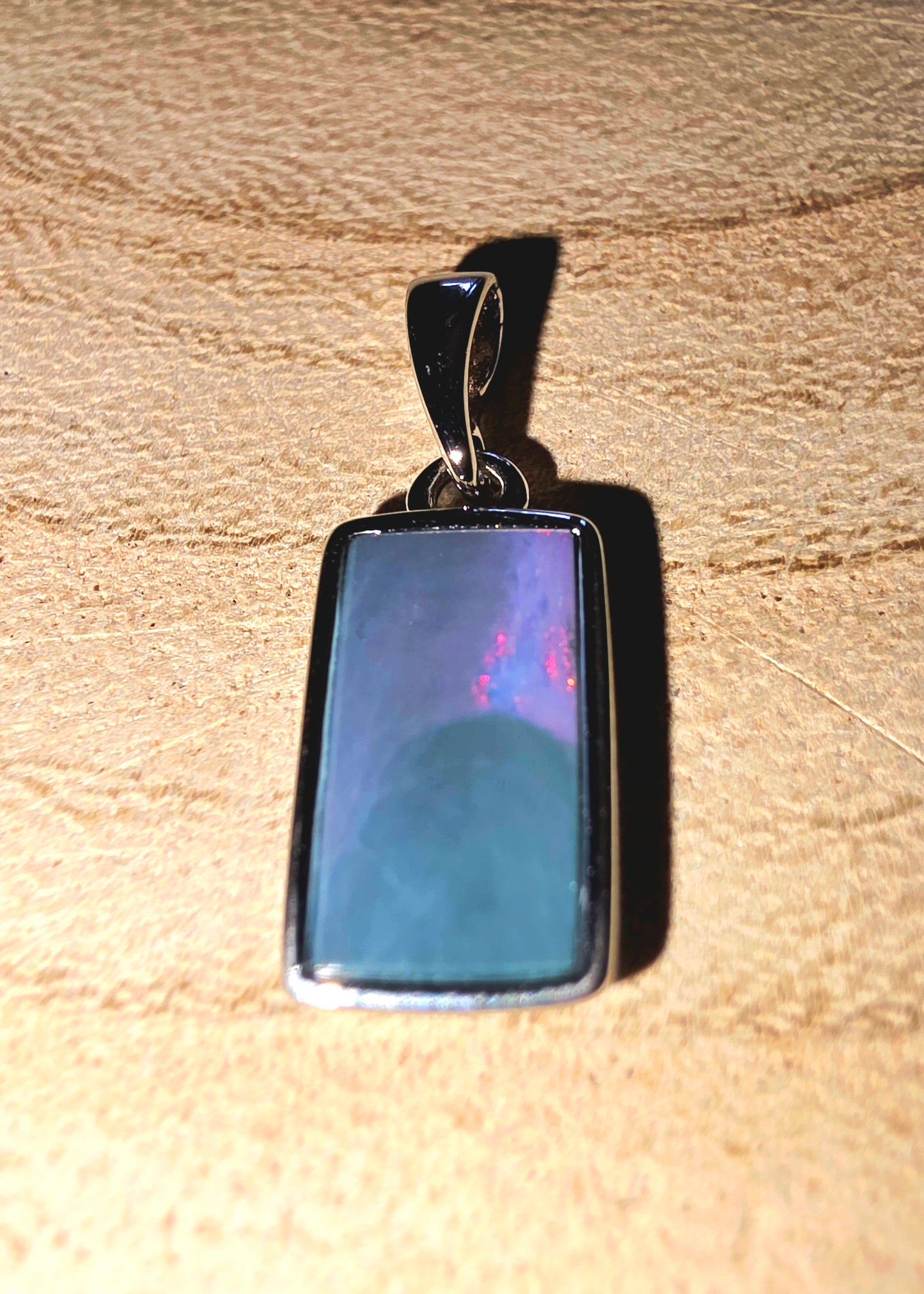 Rectangle Silver Pendant – Pink Flash Boulder Opal
