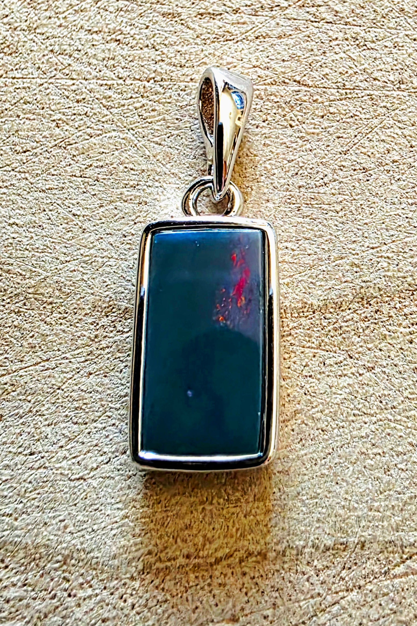 Rectangle Silver Pendant – Pink Flash Boulder Opal