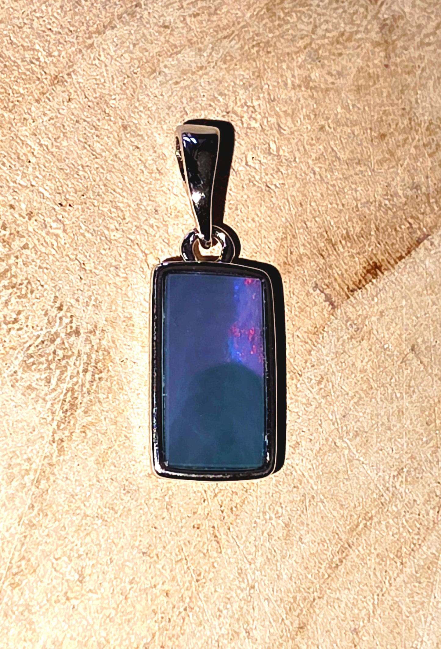 Rectangle Silver Pendant – Pink Flash Boulder Opal