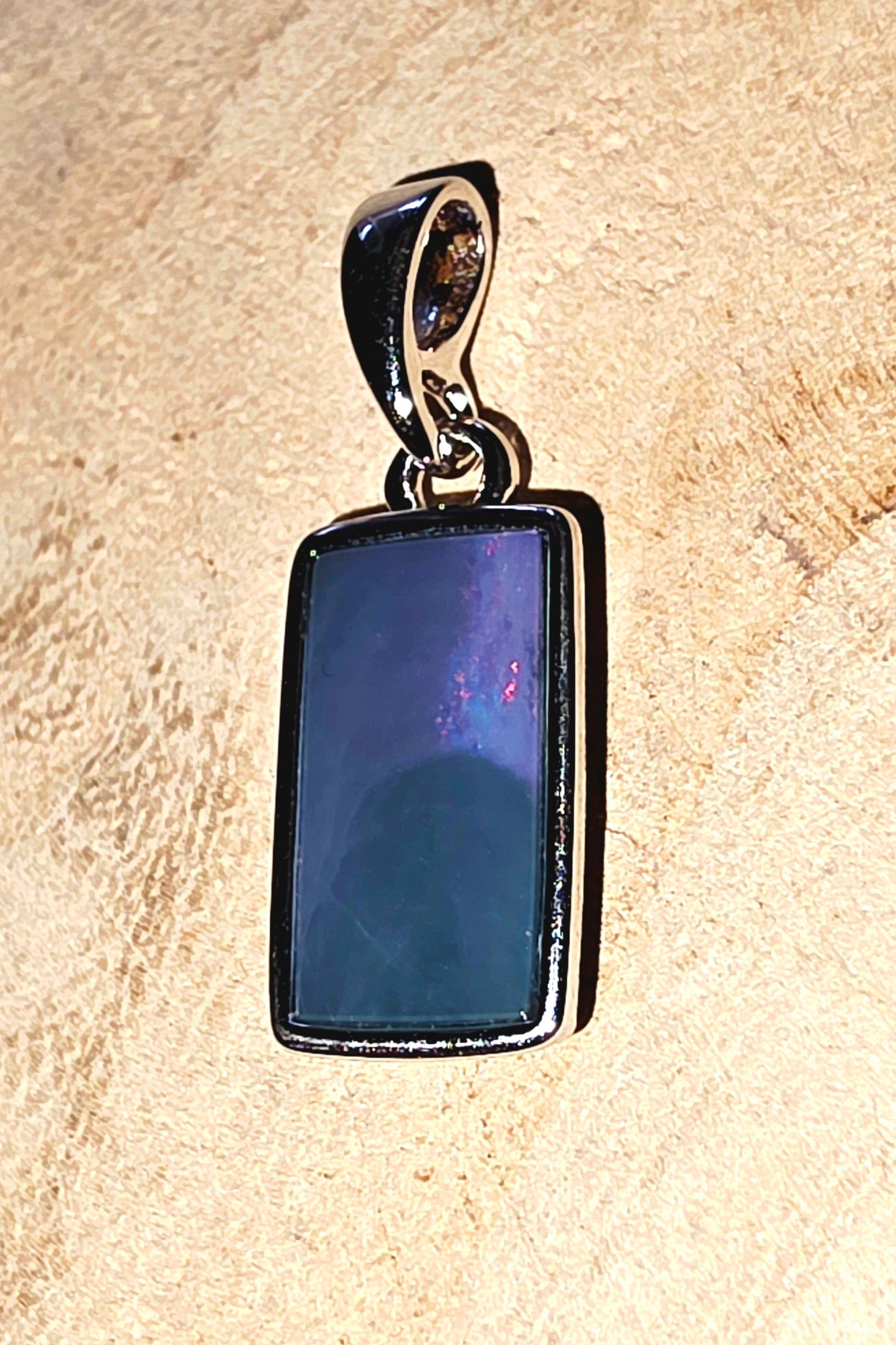 Rectangle Silver Pendant – Pink Flash Boulder Opal
