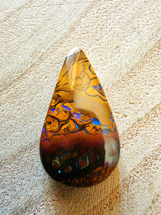 Boulder Opal Cabochon - Blue‑Green Broad Flash