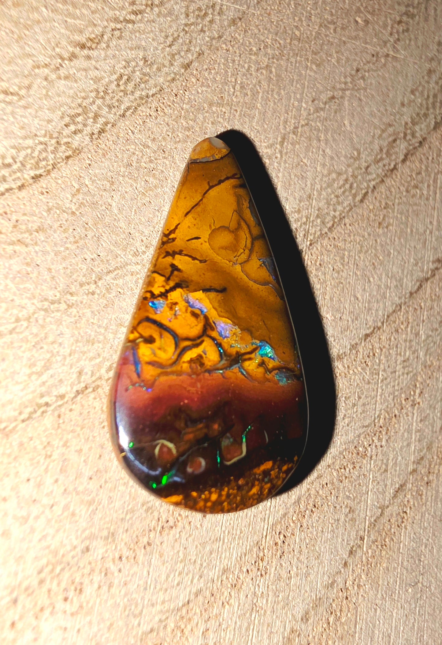 Boulder Opal Cabochon - Blue Green Broad Flash