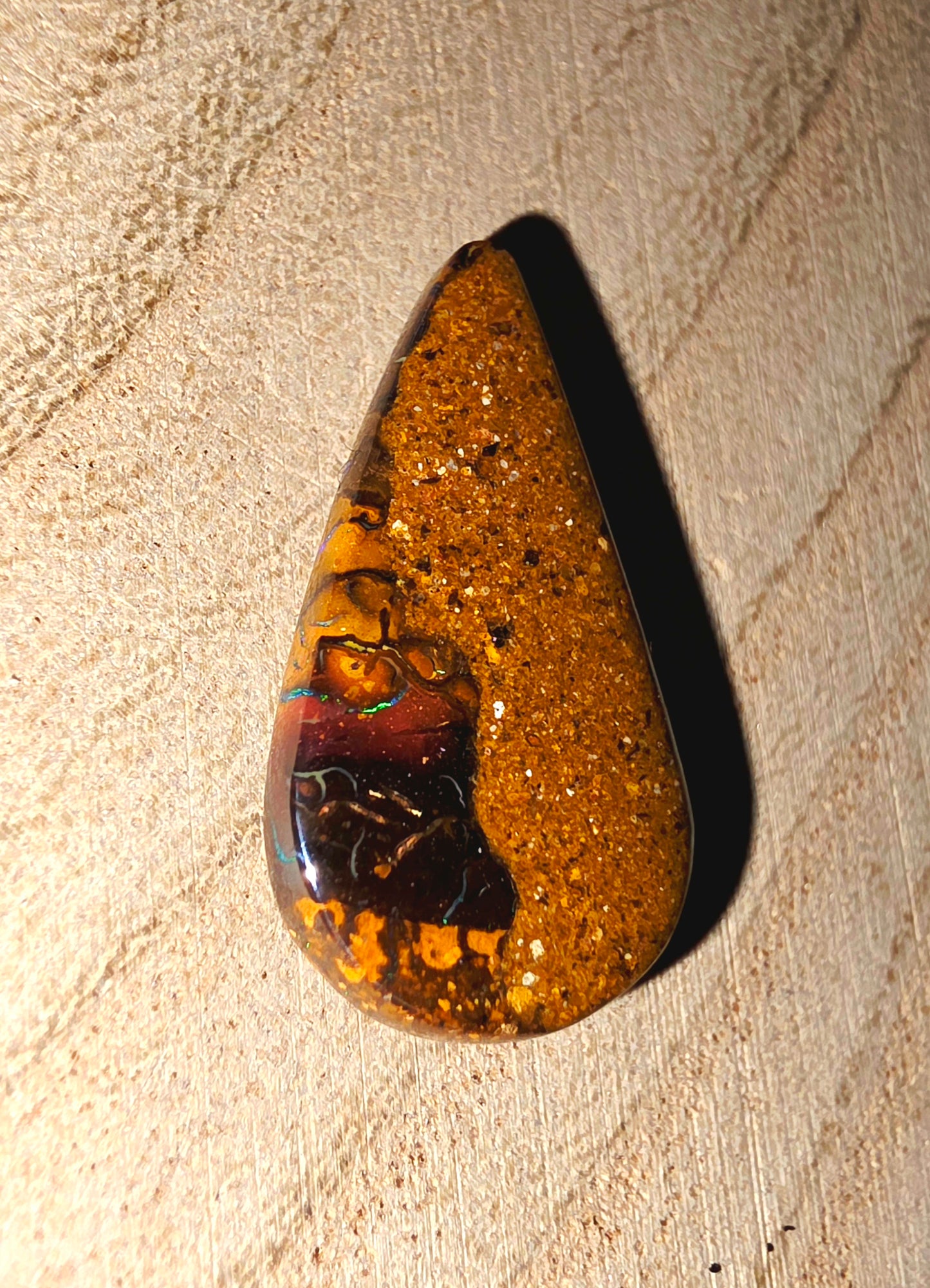 Teardrop Boulder Opal Cabochon - Blue‑Green Broad Flash