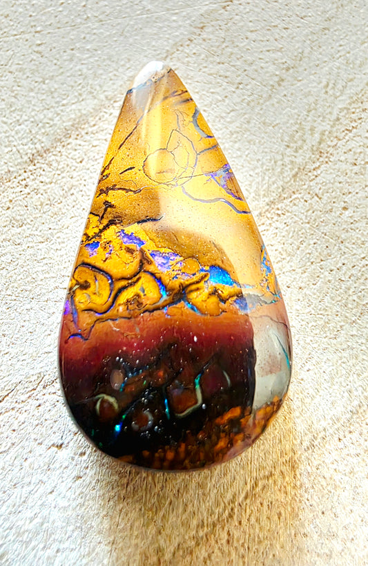 Teardrop Boulder Opal Cabochon - Blue‑Green Broad Flash