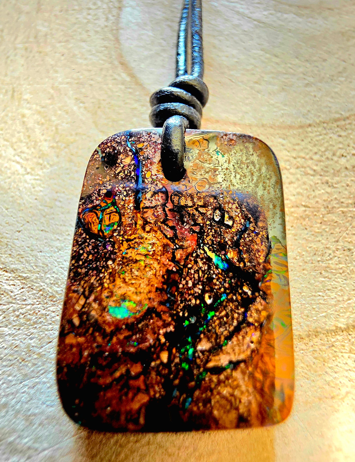 Solid Boulder Opal Necklace – Purple, Green & Blue Pinfire