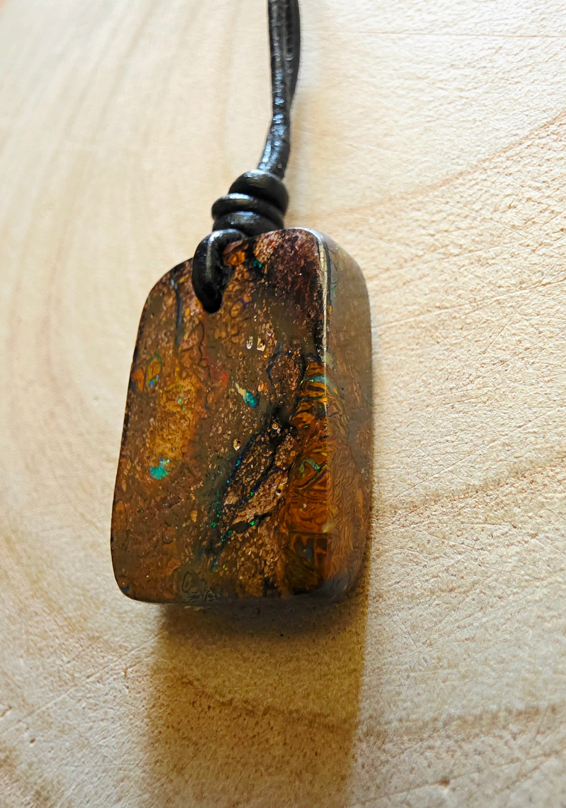Solid Boulder Opal Necklace – Purple, Green & Blue Pinfire