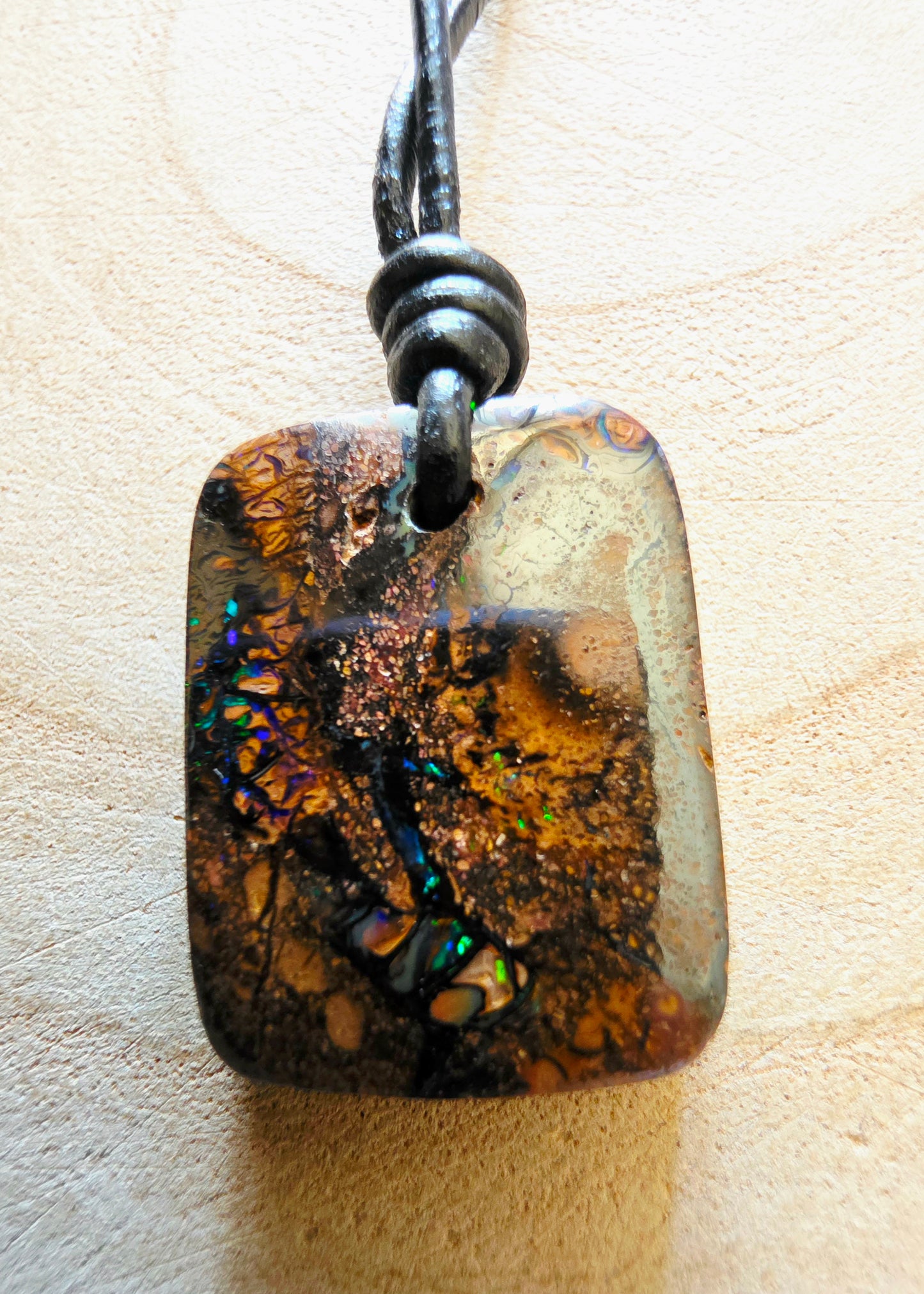 Solid Boulder Opal Necklace – Purple, Green & Blue Pinfire