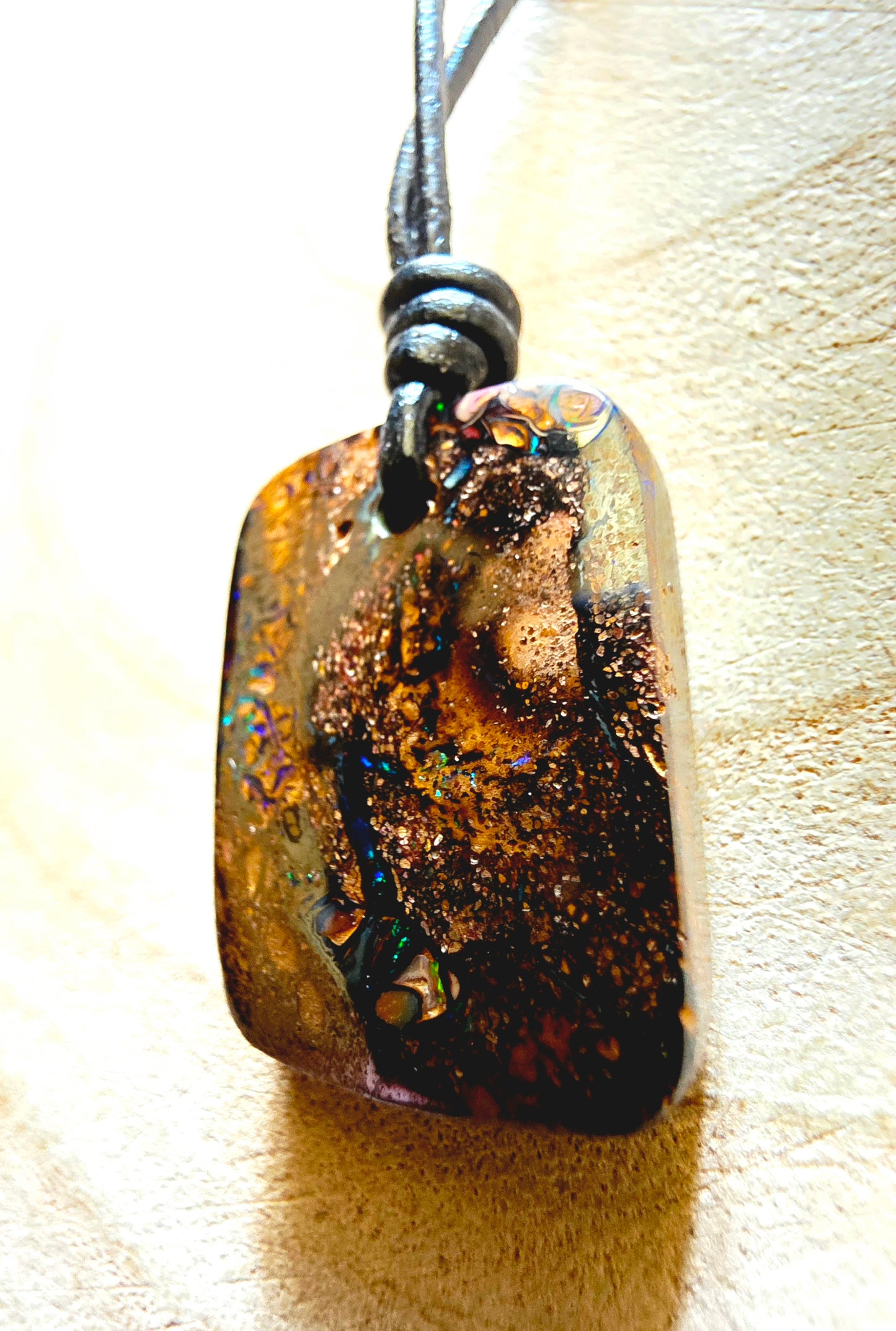 Solid Boulder Opal Necklace – Purple, Green & Blue Pinfire