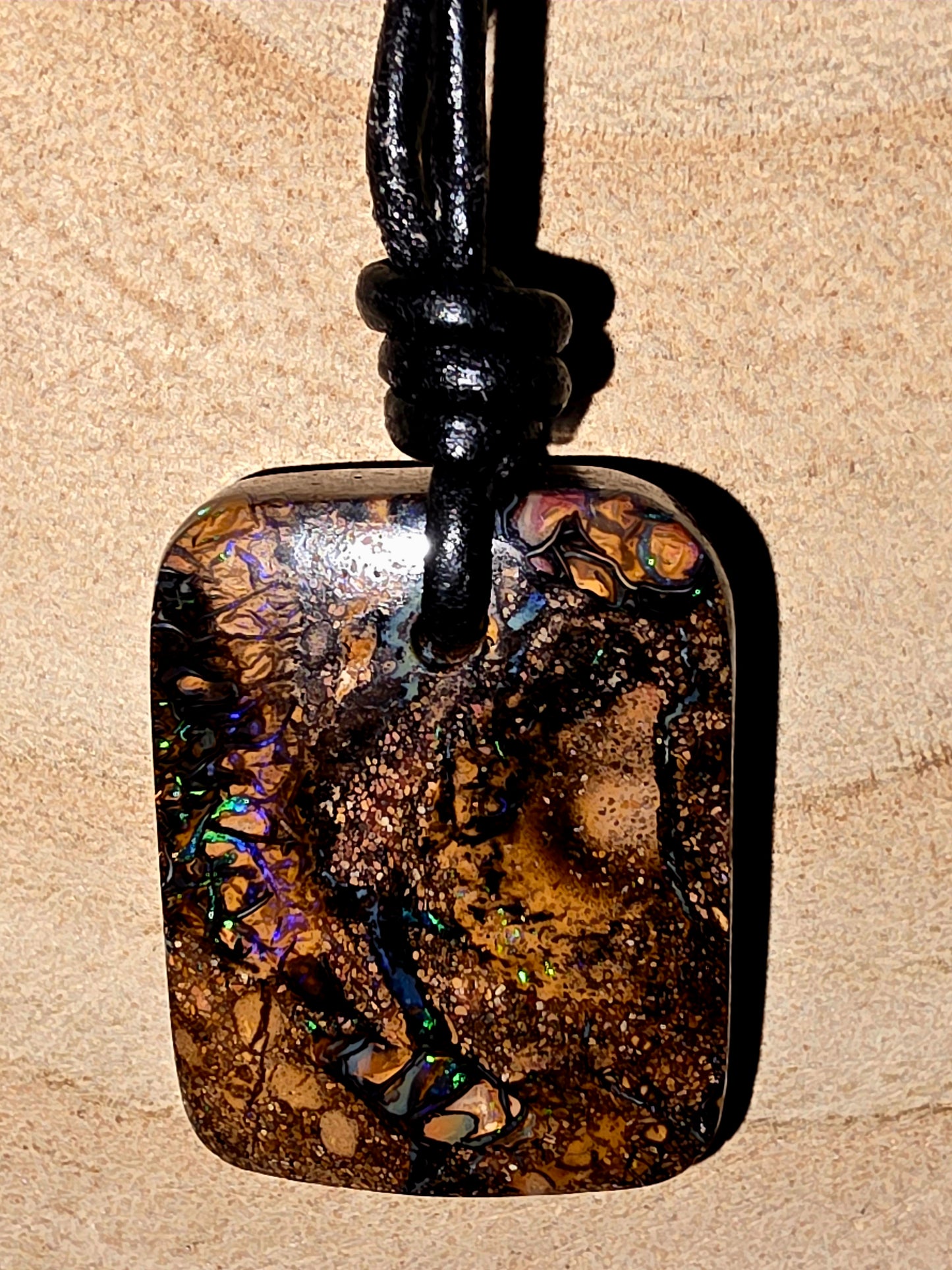 Solid Boulder Opal Necklace – Purple, Green & Blue Pinfire