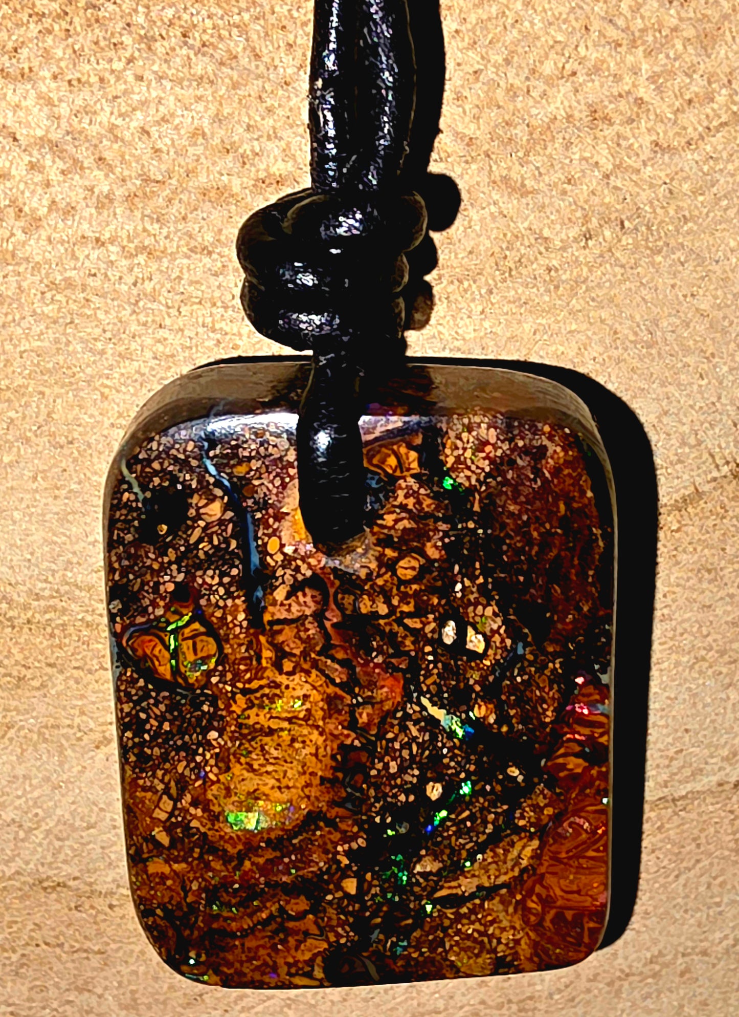 Solid Boulder Opal Necklace – Purple, Green & Blue Pinfire