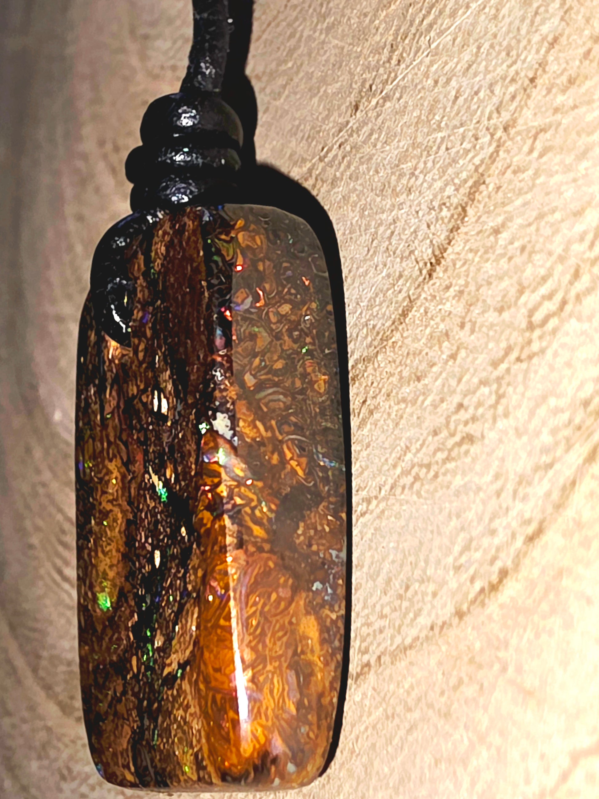 Solid Boulder Opal Necklace – Purple, Green & Blue Pinfire