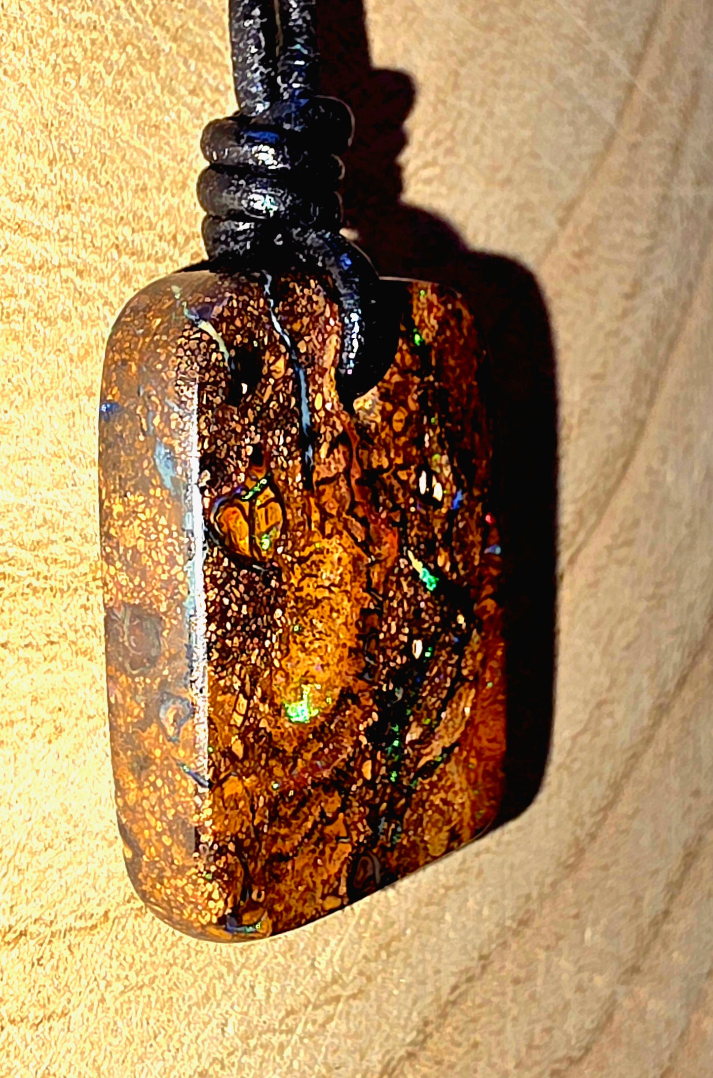 Solid Boulder Opal Necklace – Purple, Green & Blue Pinfire
