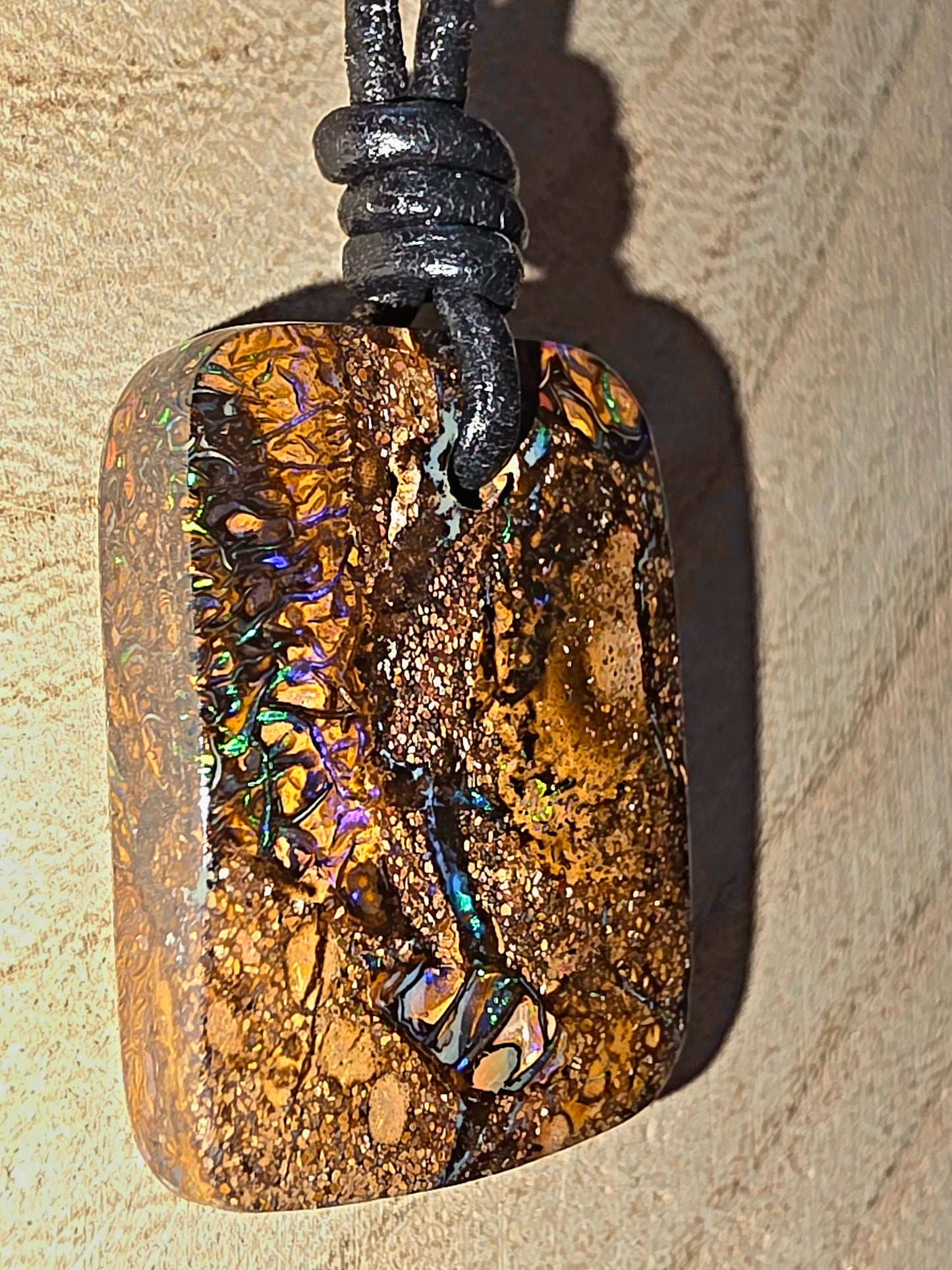Solid Boulder Opal Necklace – Purple, Green & Blue Pinfire
